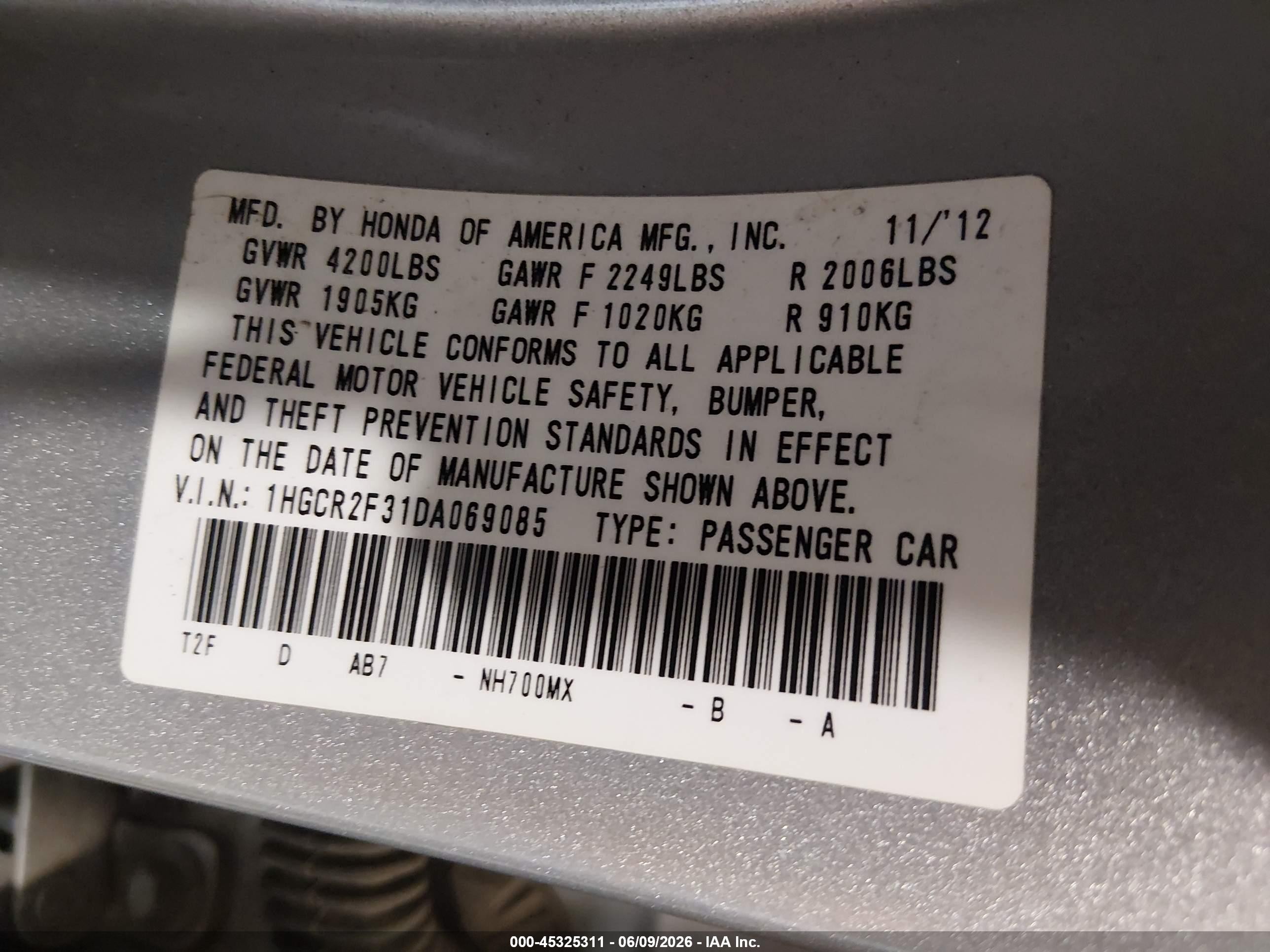 2013 Honda Accord Lx Silver vin: 1HGCR2F31DA069085