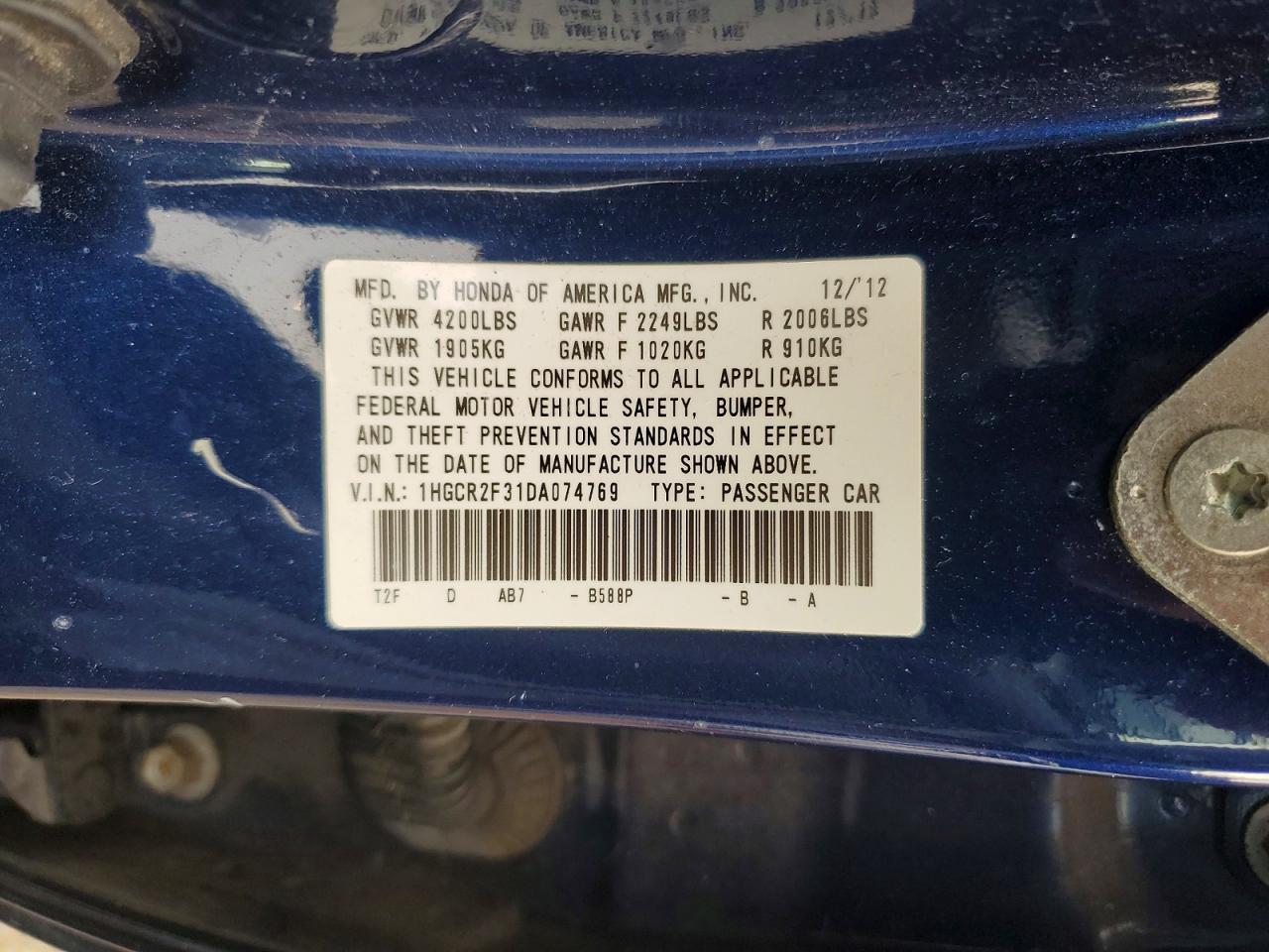 2013 Honda Accord Lx Blue vin: 1HGCR2F31DA074769