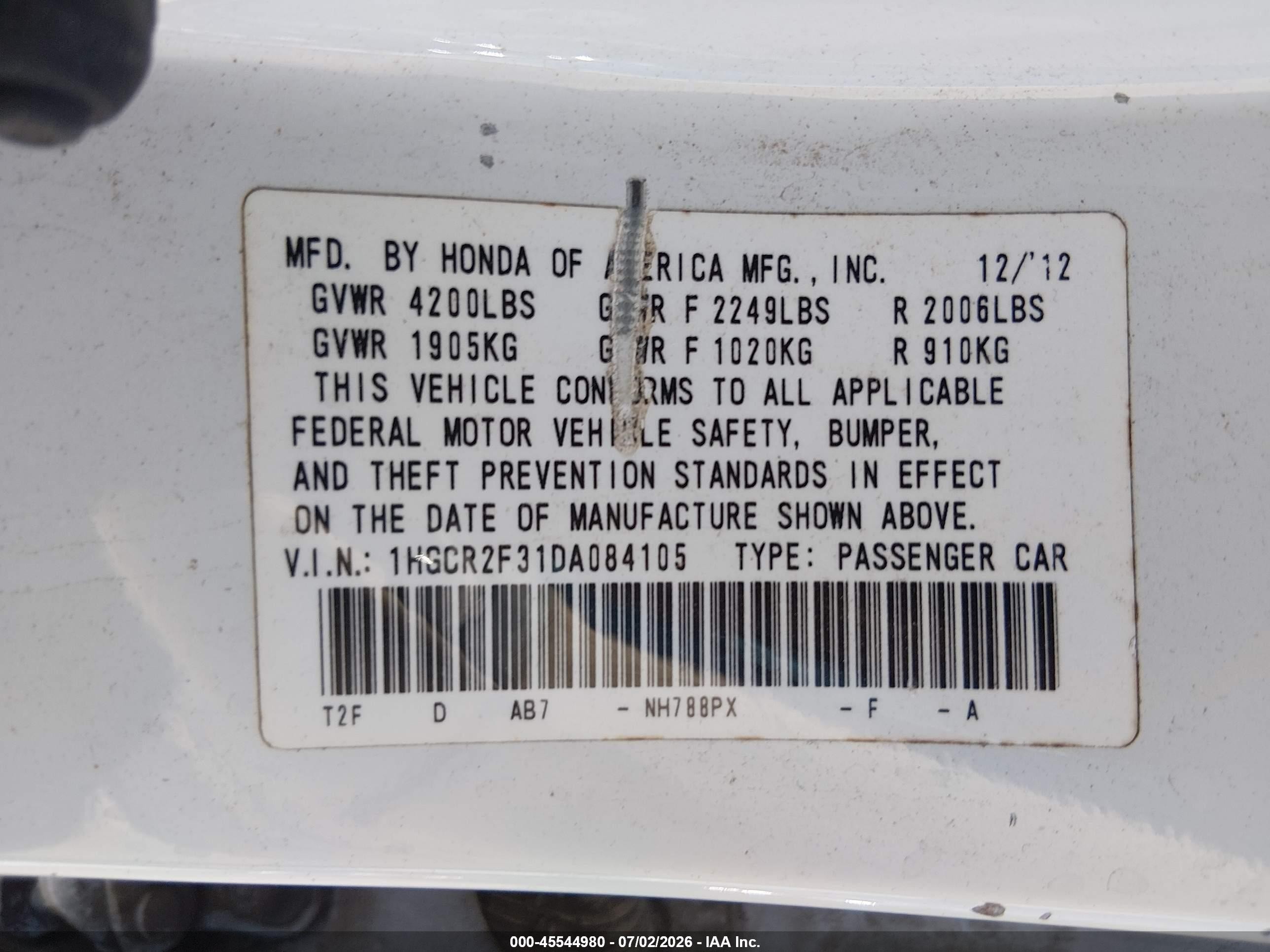 2013 Honda Accord Lx White vin: 1HGCR2F31DA084105