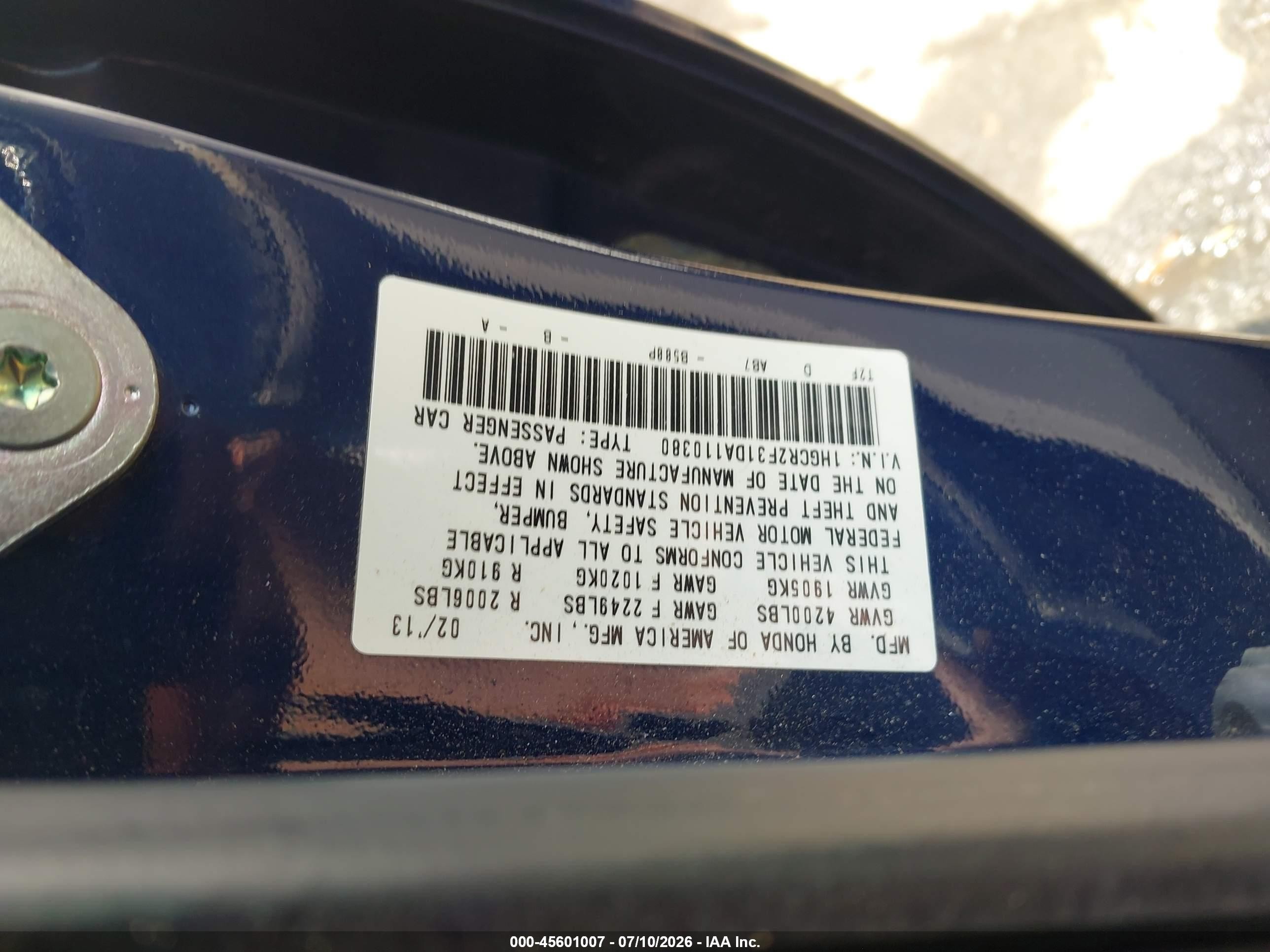 2013 Honda Accord Lx Dark Blue vin: 1HGCR2F31DA110380
