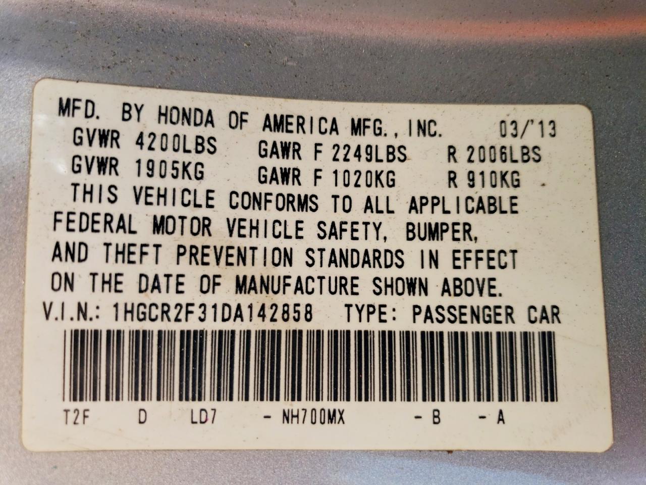 2013 Honda Accord Lx Silver vin: 1HGCR2F31DA142858