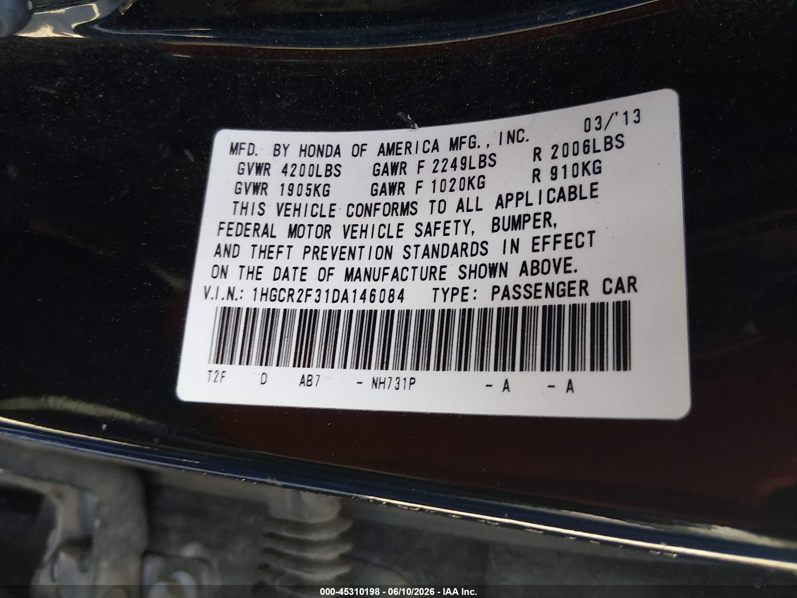 2013 Honda Accord Lx Black vin: 1HGCR2F31DA146084