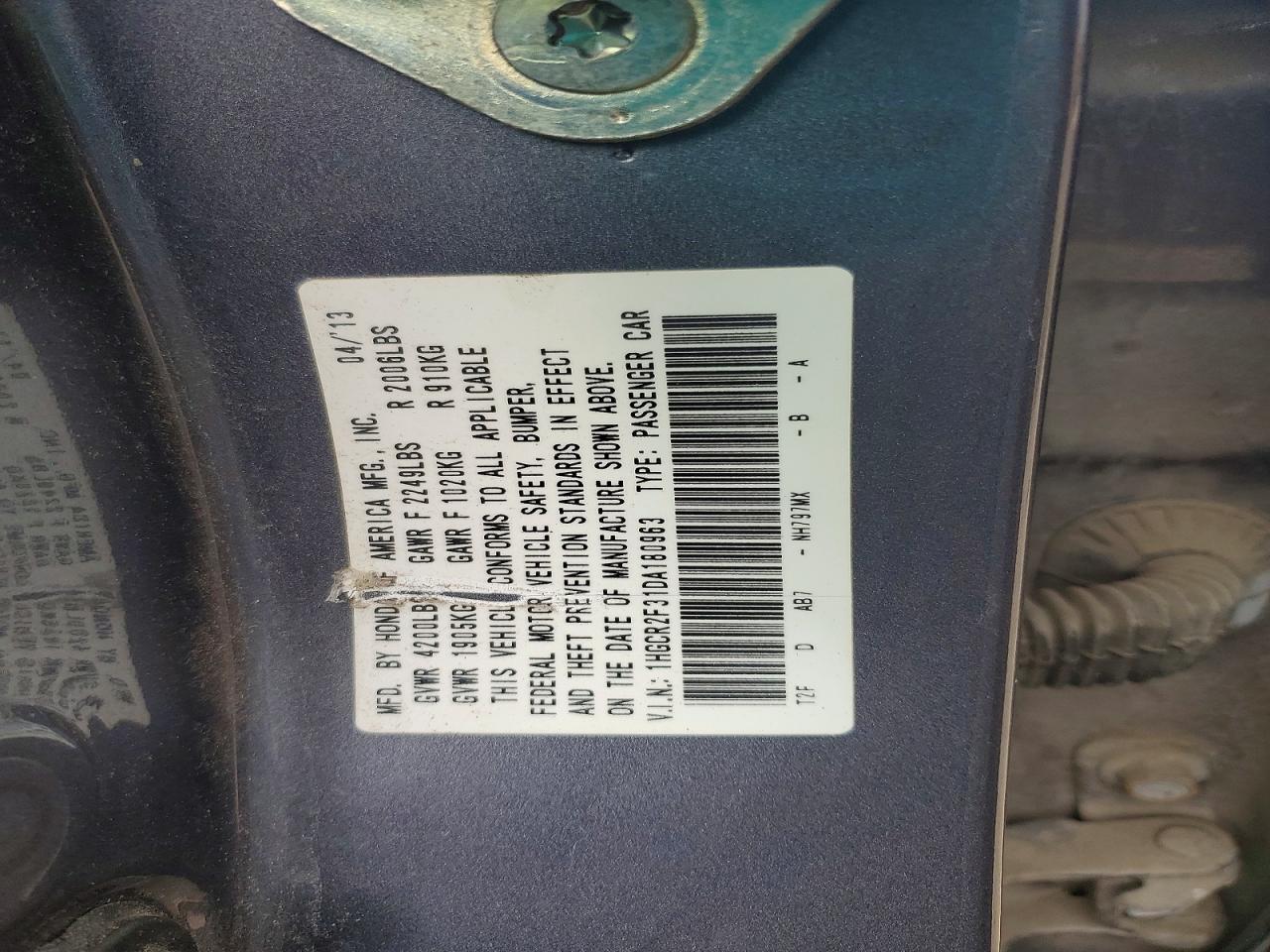 2013 Honda Accord Lx Gray vin: 1HGCR2F31DA180963