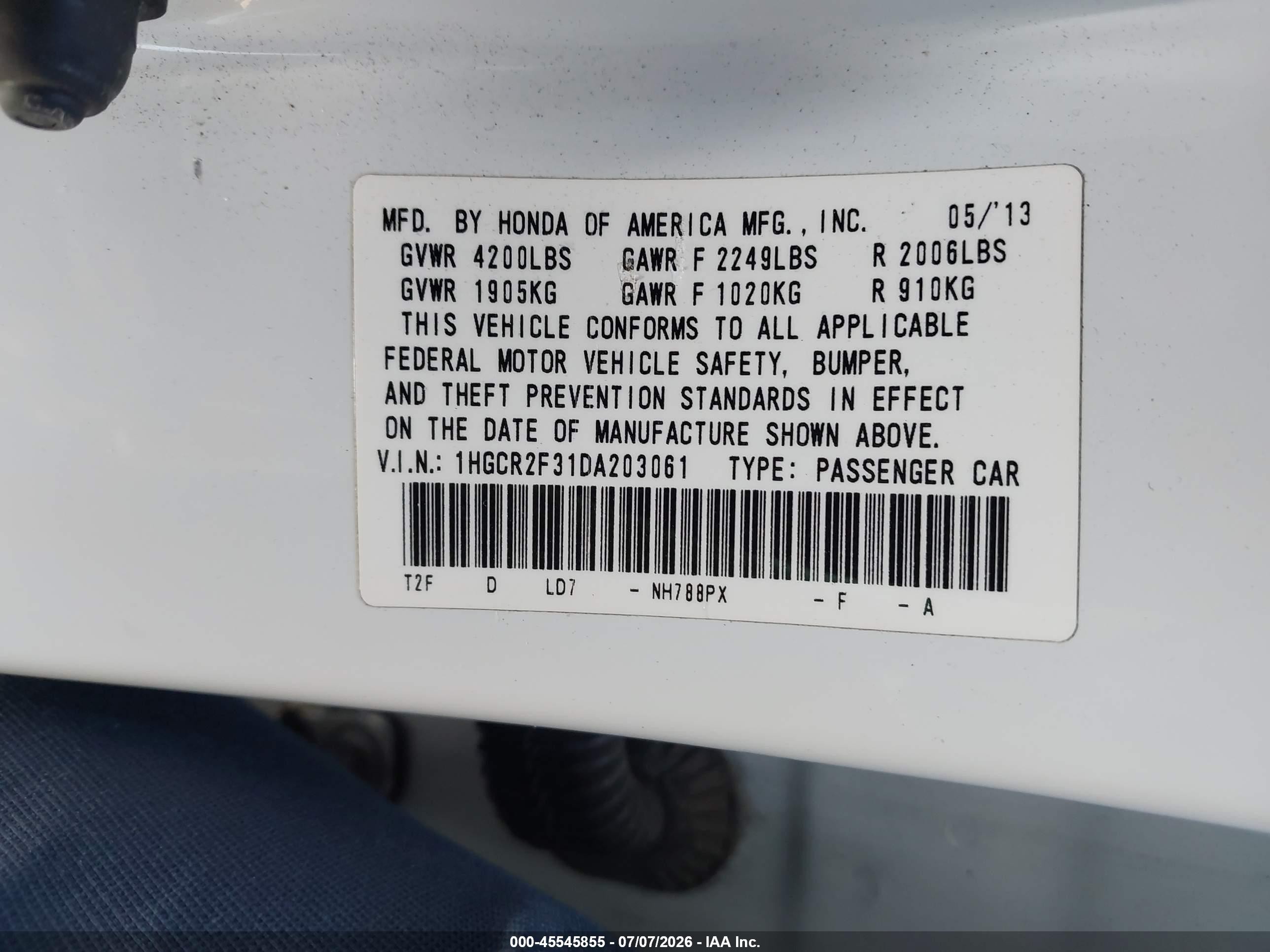 2013 Honda Accord Lx White vin: 1HGCR2F31DA203061