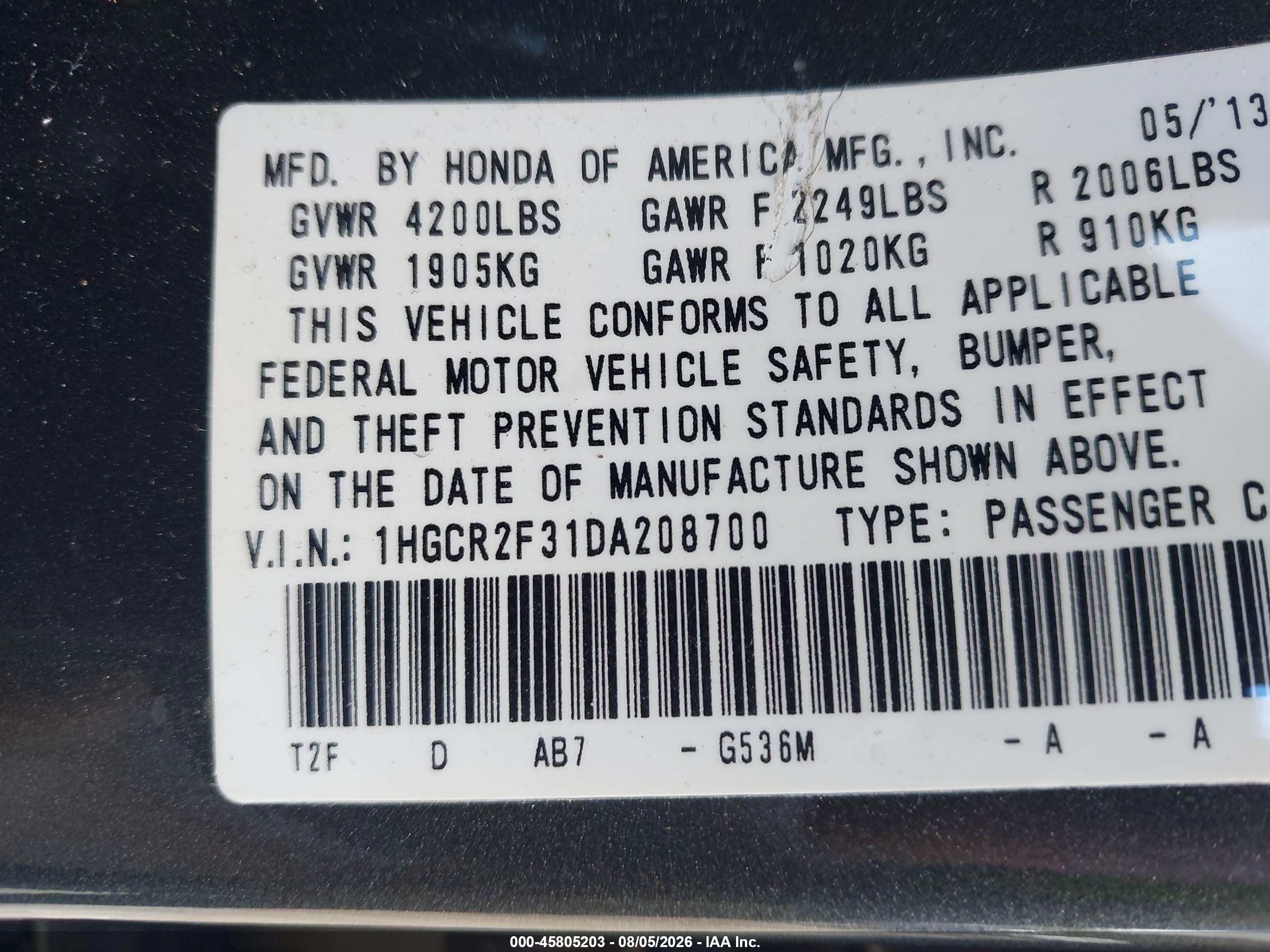 2013 Honda Accord Lx Gray vin: 1HGCR2F31DA208700