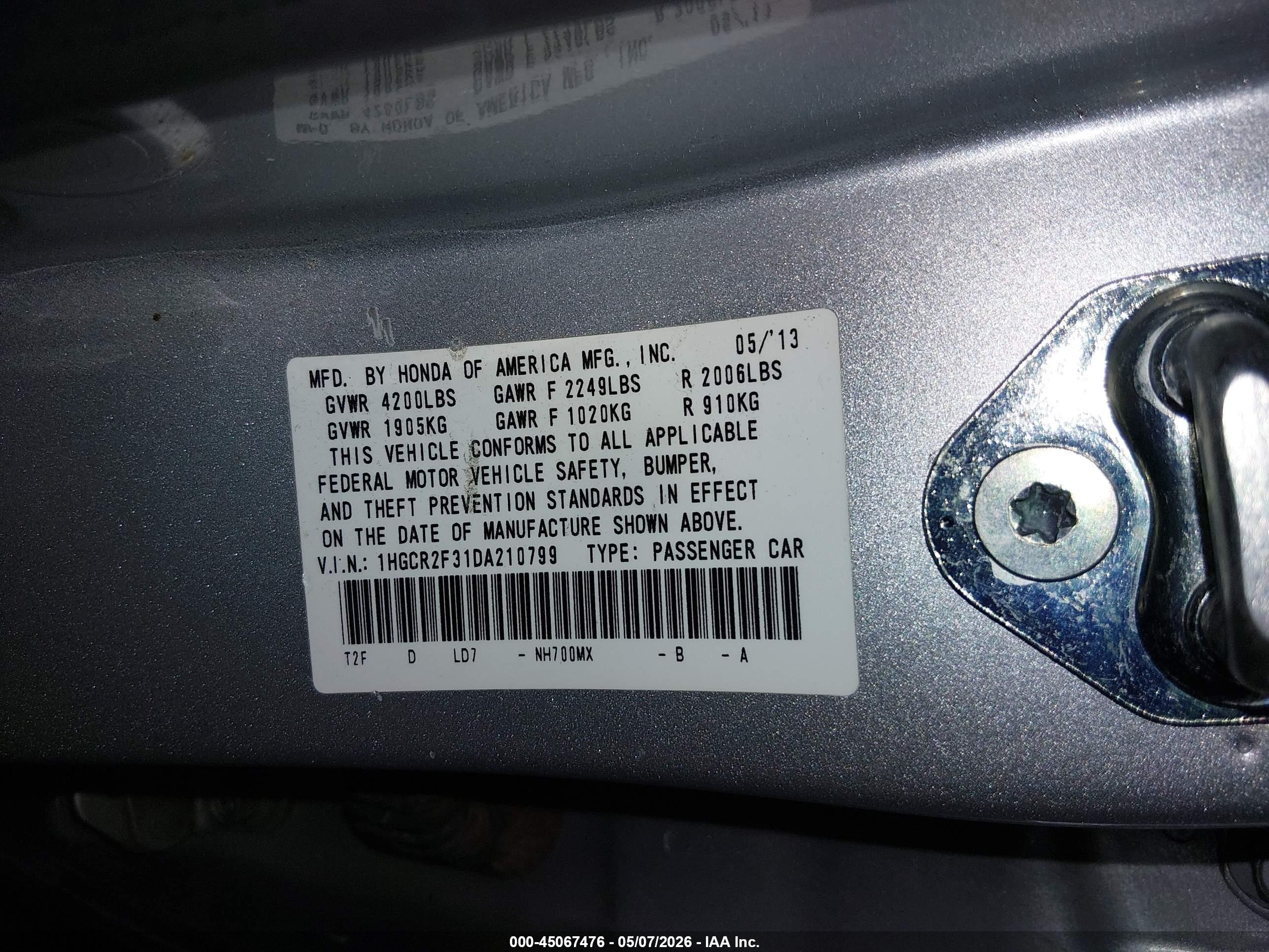 2013 Honda Accord Lx Silver vin: 1HGCR2F31DA210799