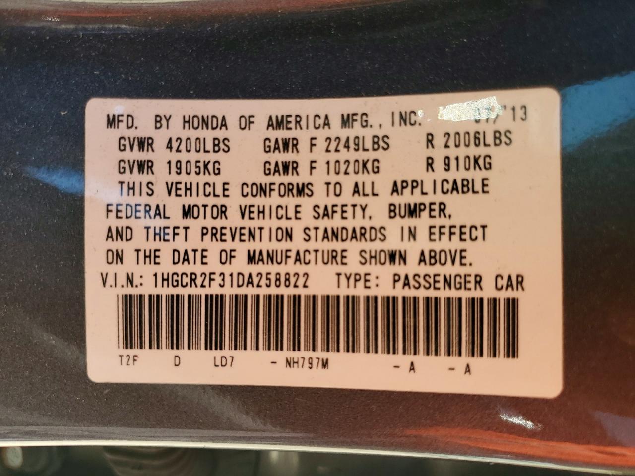 2013 Honda Accord Lx Charcoal vin: 1HGCR2F31DA258822