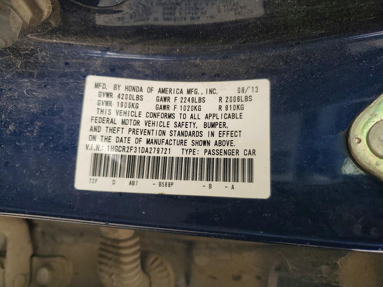 2013 Honda Accord Lx Blue vin: 1HGCR2F31DA279721