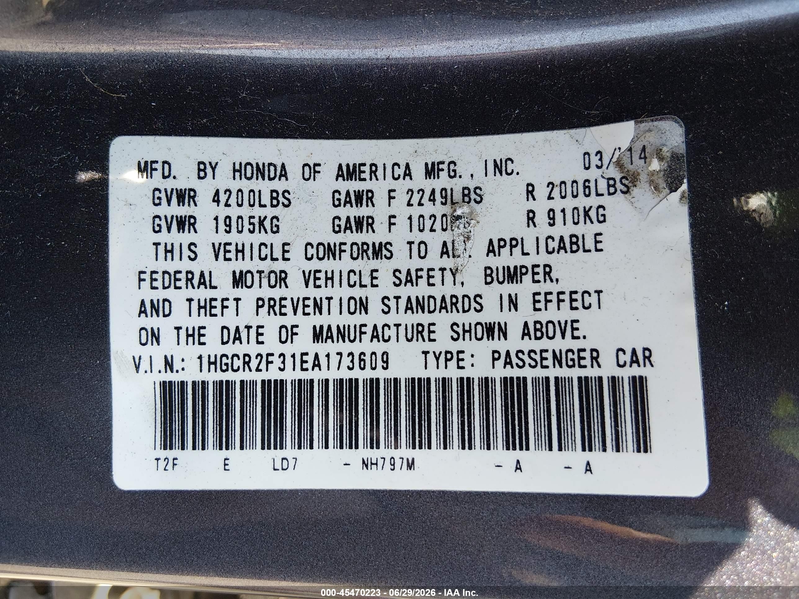 2014 Honda Accord Lx Gray vin: 1HGCR2F31EA173609
