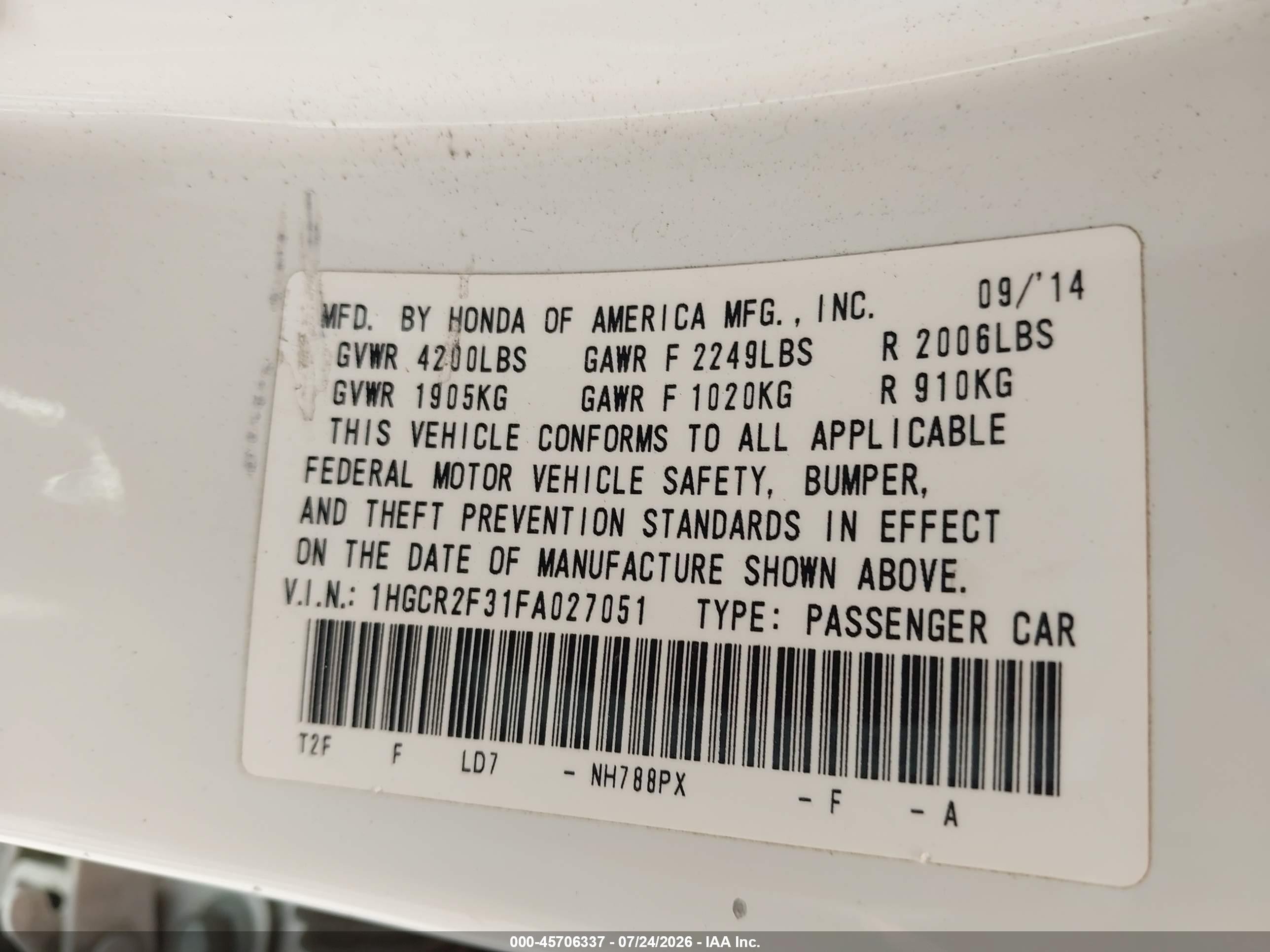 2015 Honda Accord Lx White vin: 1HGCR2F31FA027051