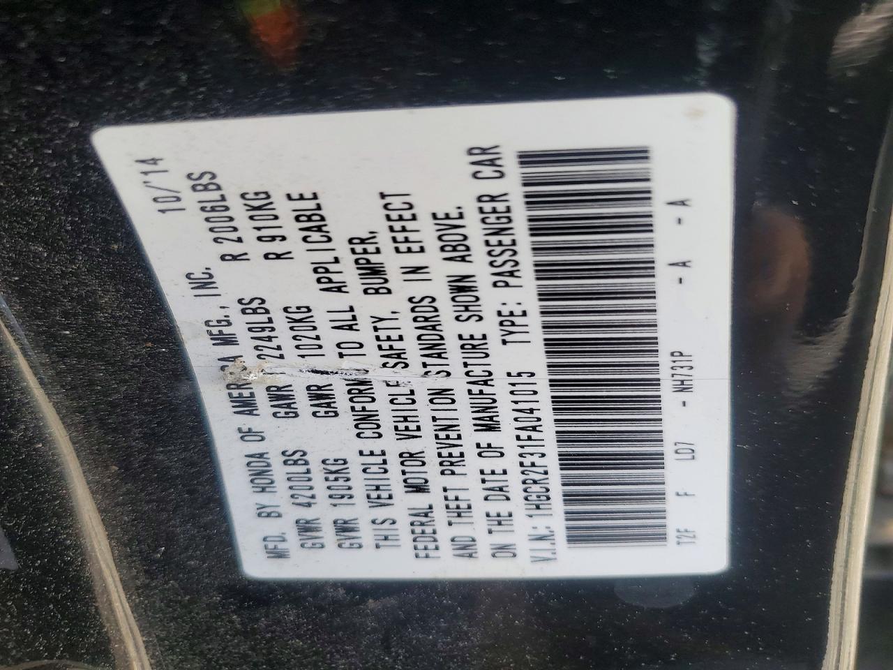 2015 Honda Accord Lx Черный vin: 1HGCR2F31FA041015