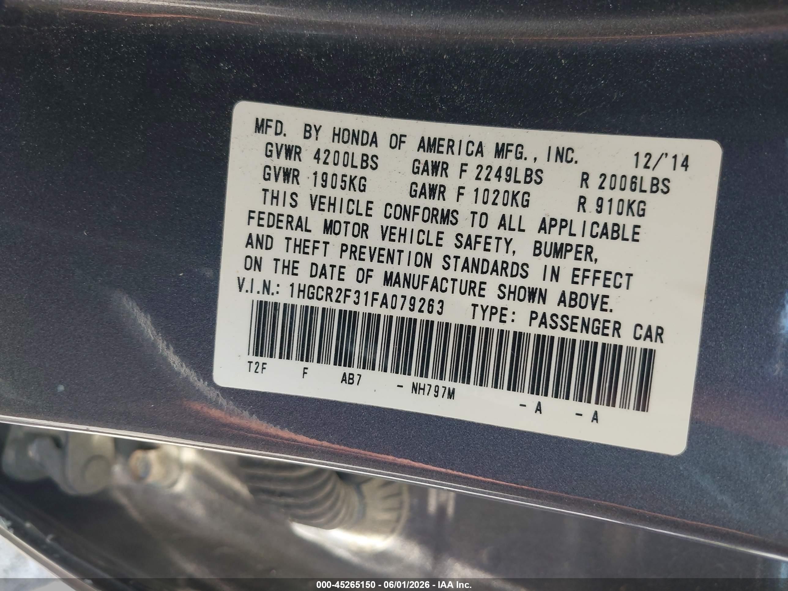 2015 Honda Accord Lx Синий vin: 1HGCR2F31FA079263