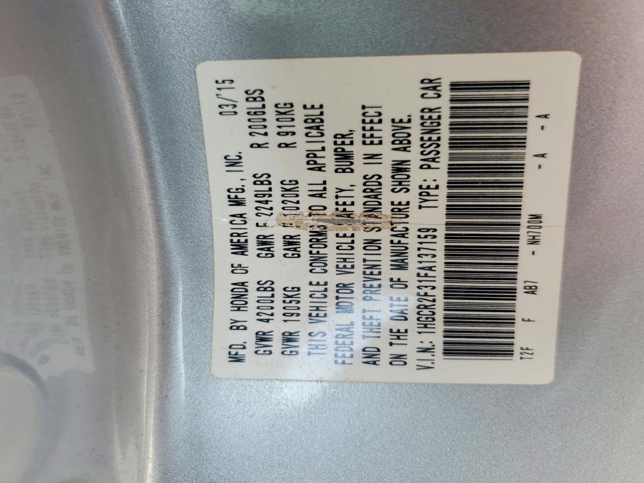 2015 Honda Accord Lx Серебряный vin: 1HGCR2F31FA137159