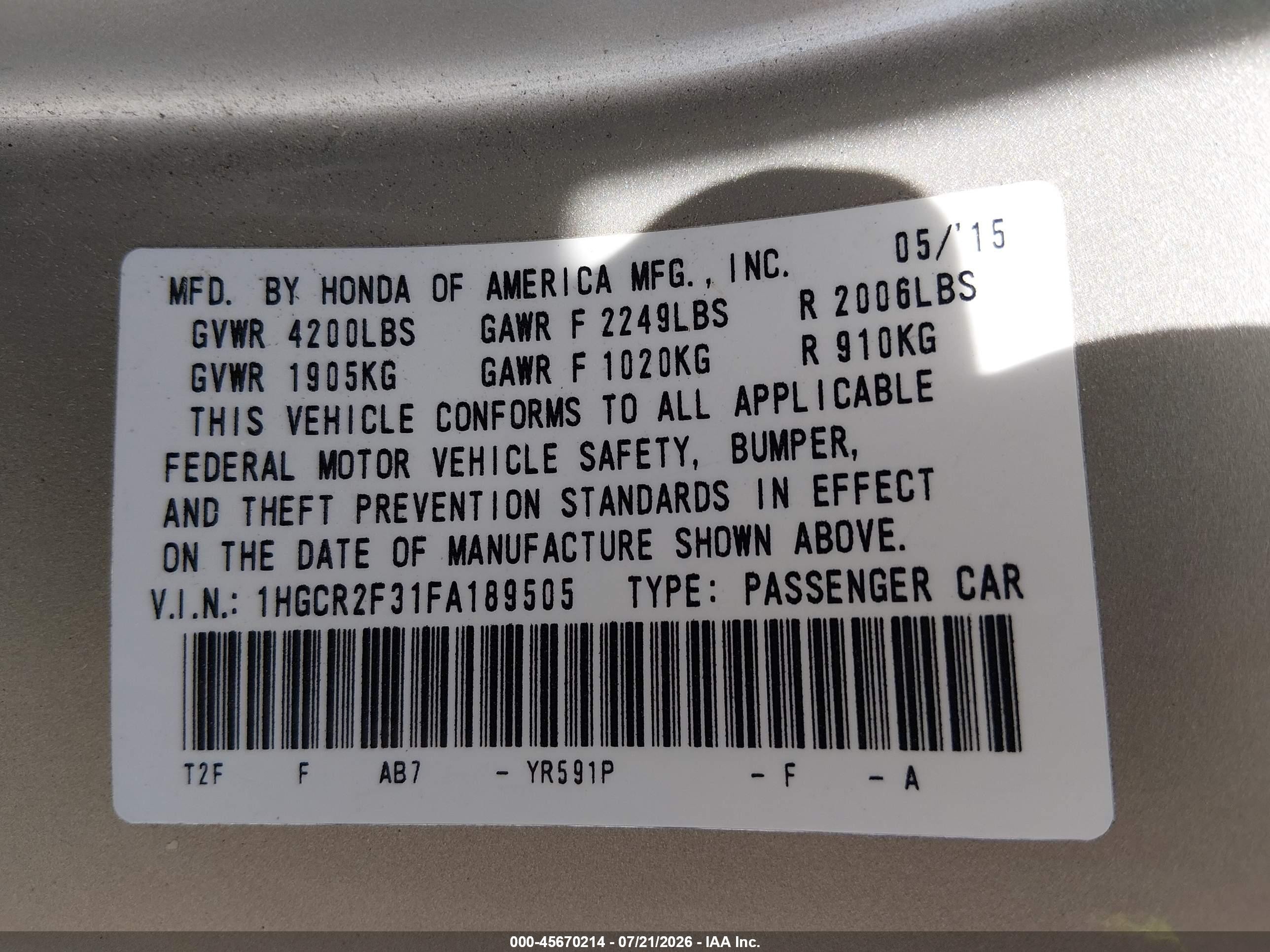 2015 Honda Accord Lx Золотой vin: 1HGCR2F31FA189505