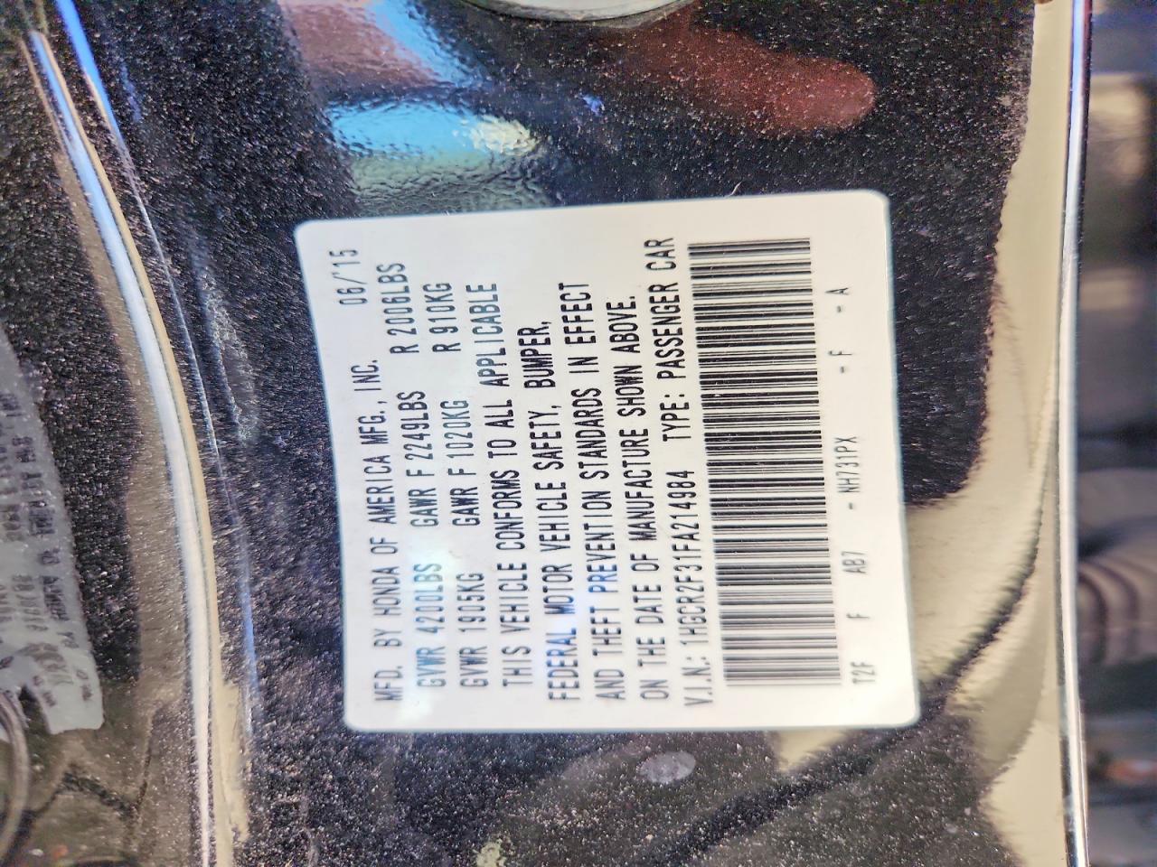 2015 Honda Accord Lx Black vin: 1HGCR2F31FA214984