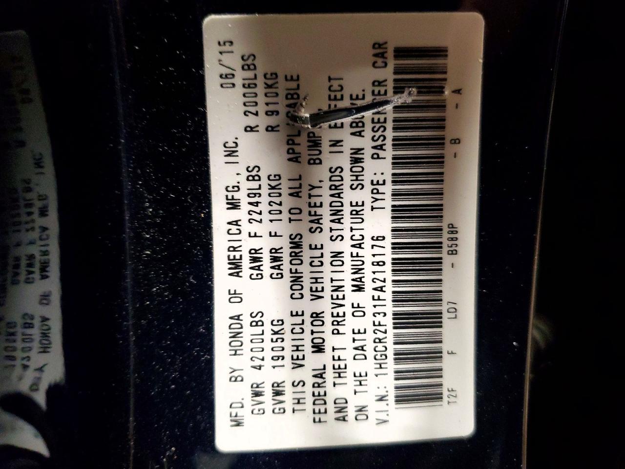 2015 Honda Accord Lx Blue vin: 1HGCR2F31FA218176