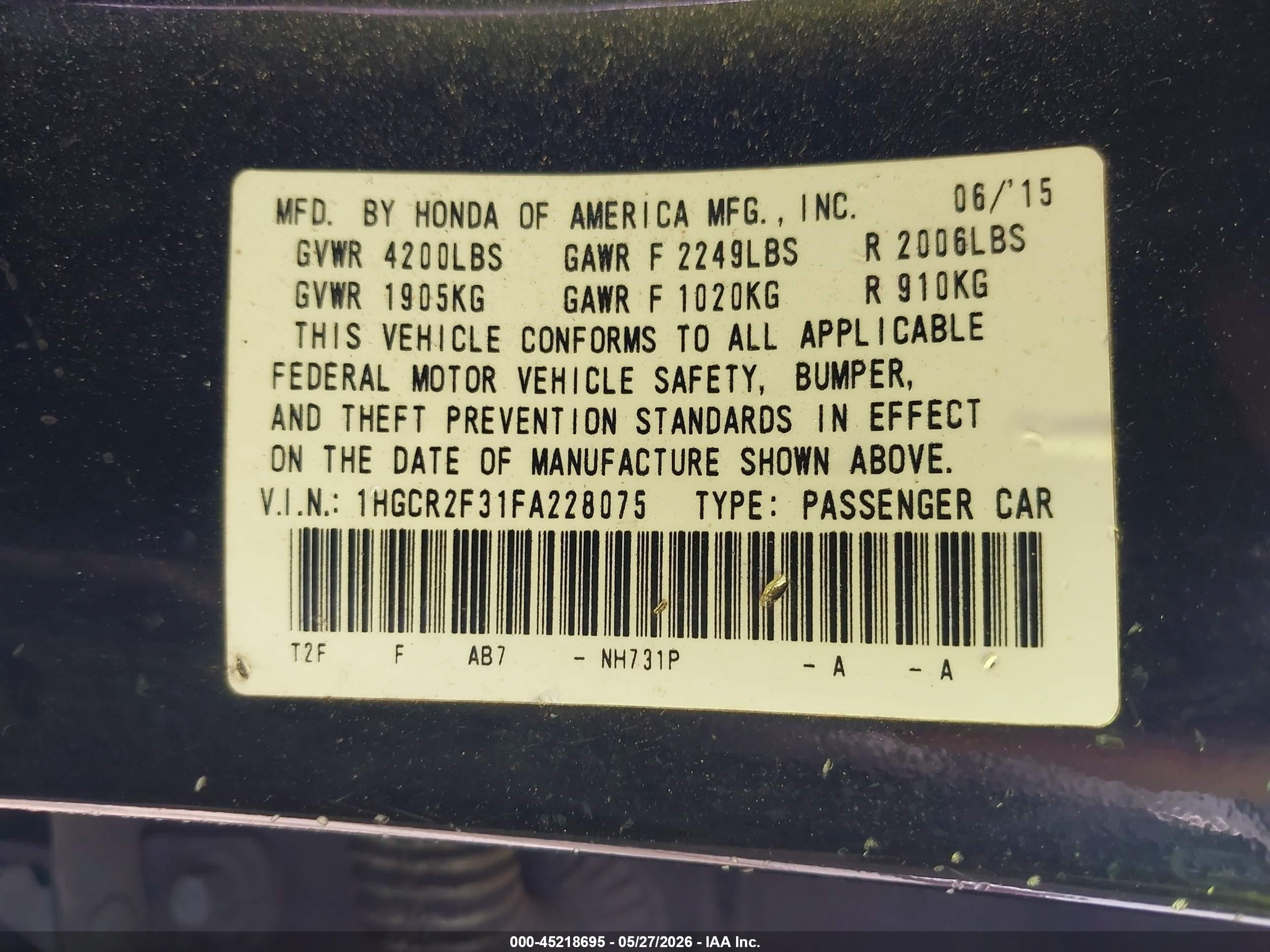 2015 Honda Accord Lx Black vin: 1HGCR2F31FA228075