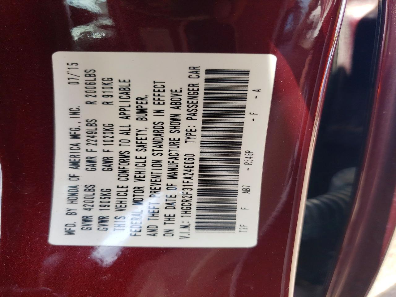 2015 Honda Accord Lx Maroon vin: 1HGCR2F31FA246060