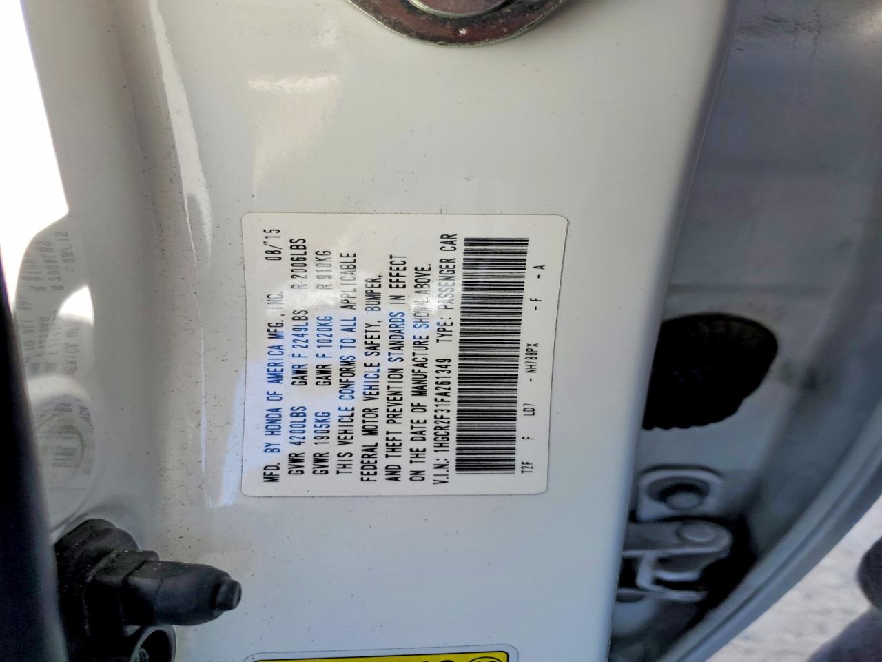 2015 Honda Accord Lx White vin: 1HGCR2F31FA261349