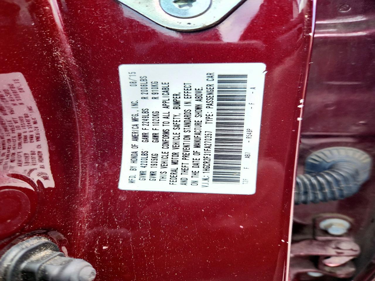 2015 Honda Accord Lx Maroon vin: 1HGCR2F31FA270357