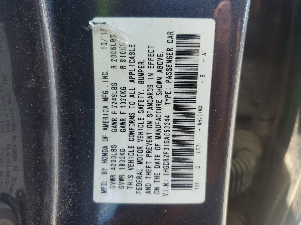 2016 Honda Accord Lx Gray vin: 1HGCR2F31GA053344
