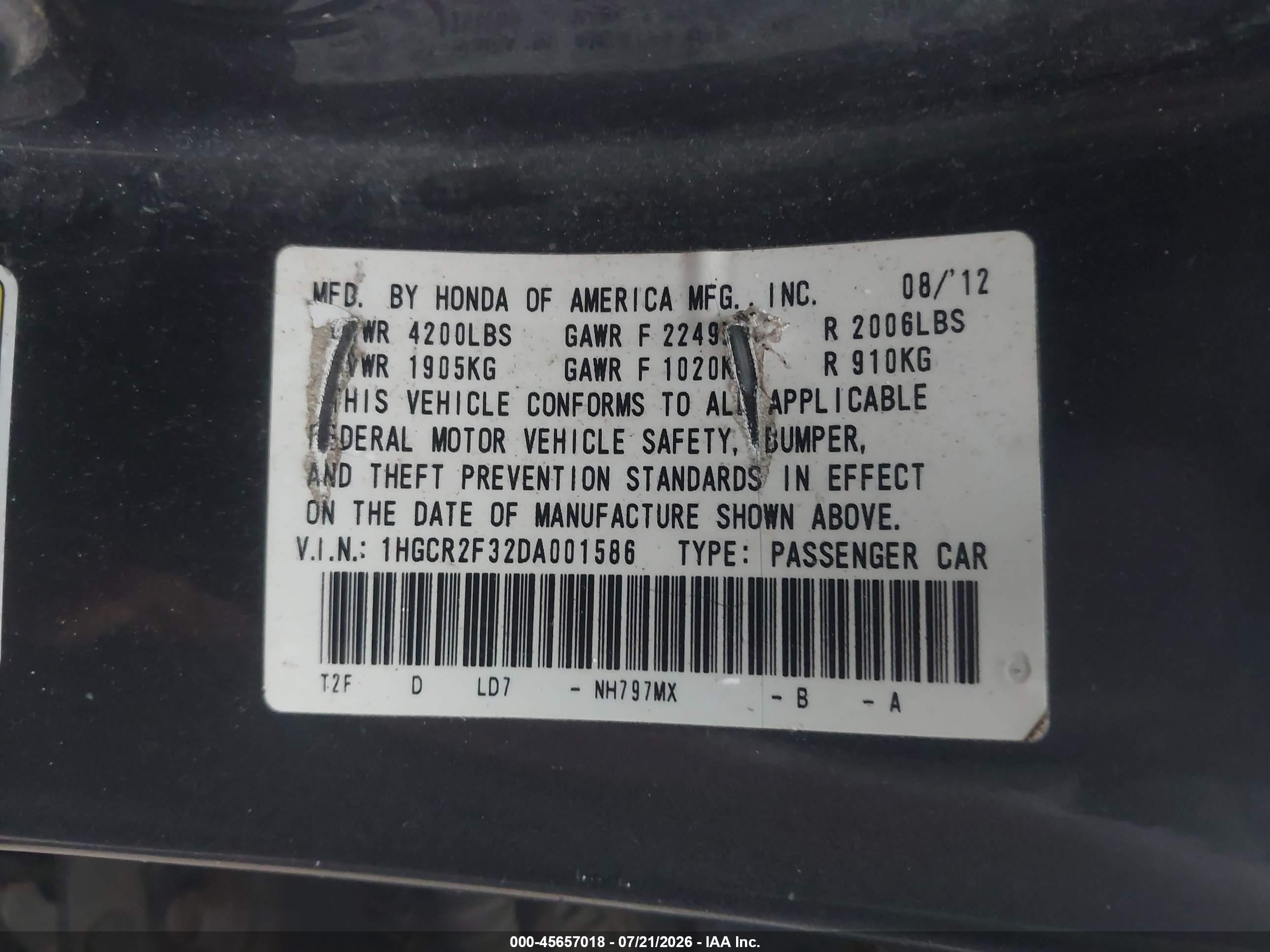 2013 Honda Accord Lx Gray vin: 1HGCR2F32DA001586