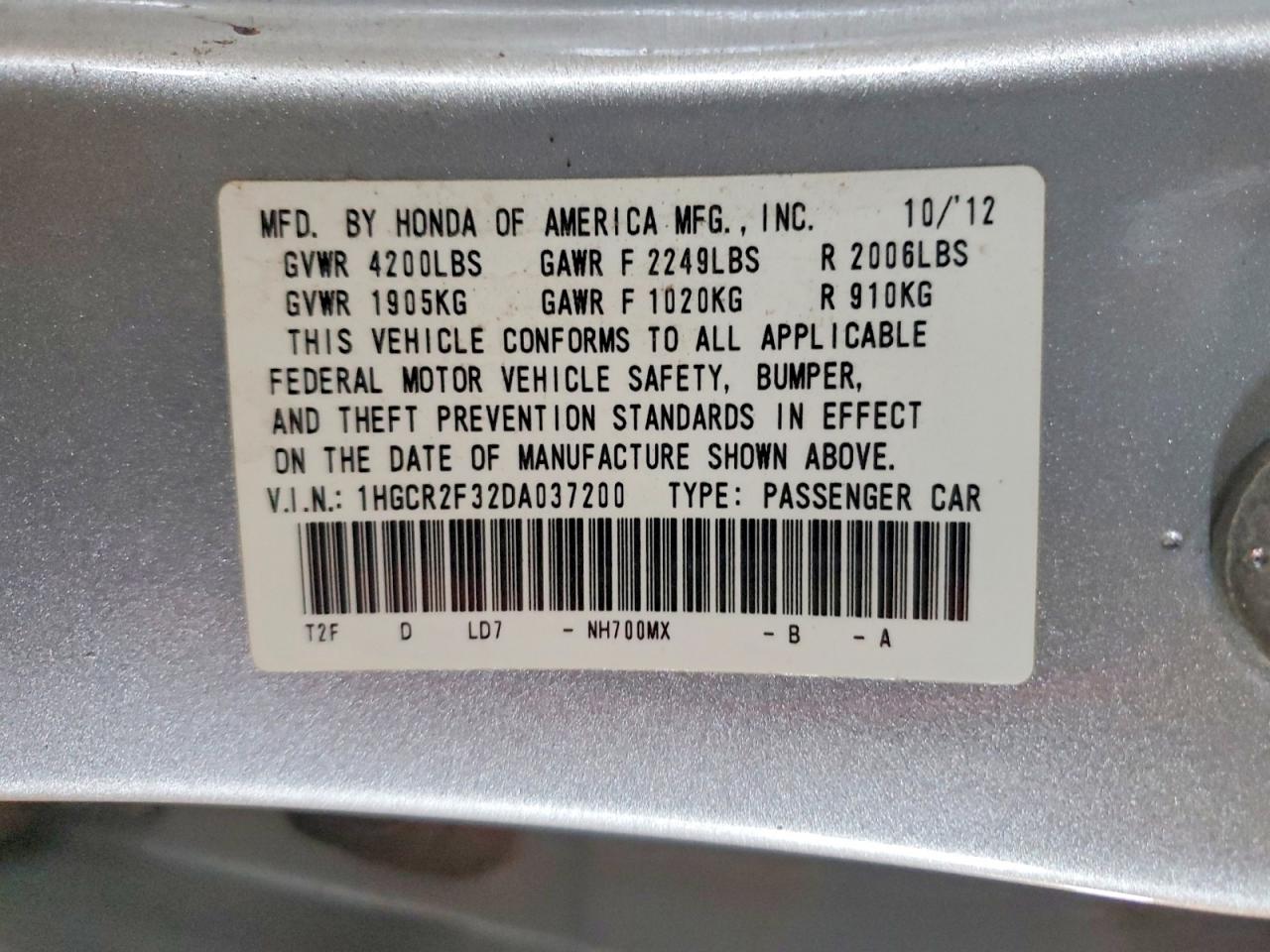 2013 Honda Accord Lx Silver vin: 1HGCR2F32DA037200