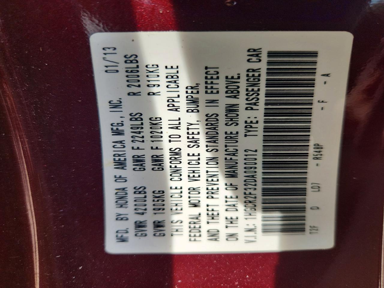 2013 Honda Accord Lx Burgundy vin: 1HGCR2F32DA090012