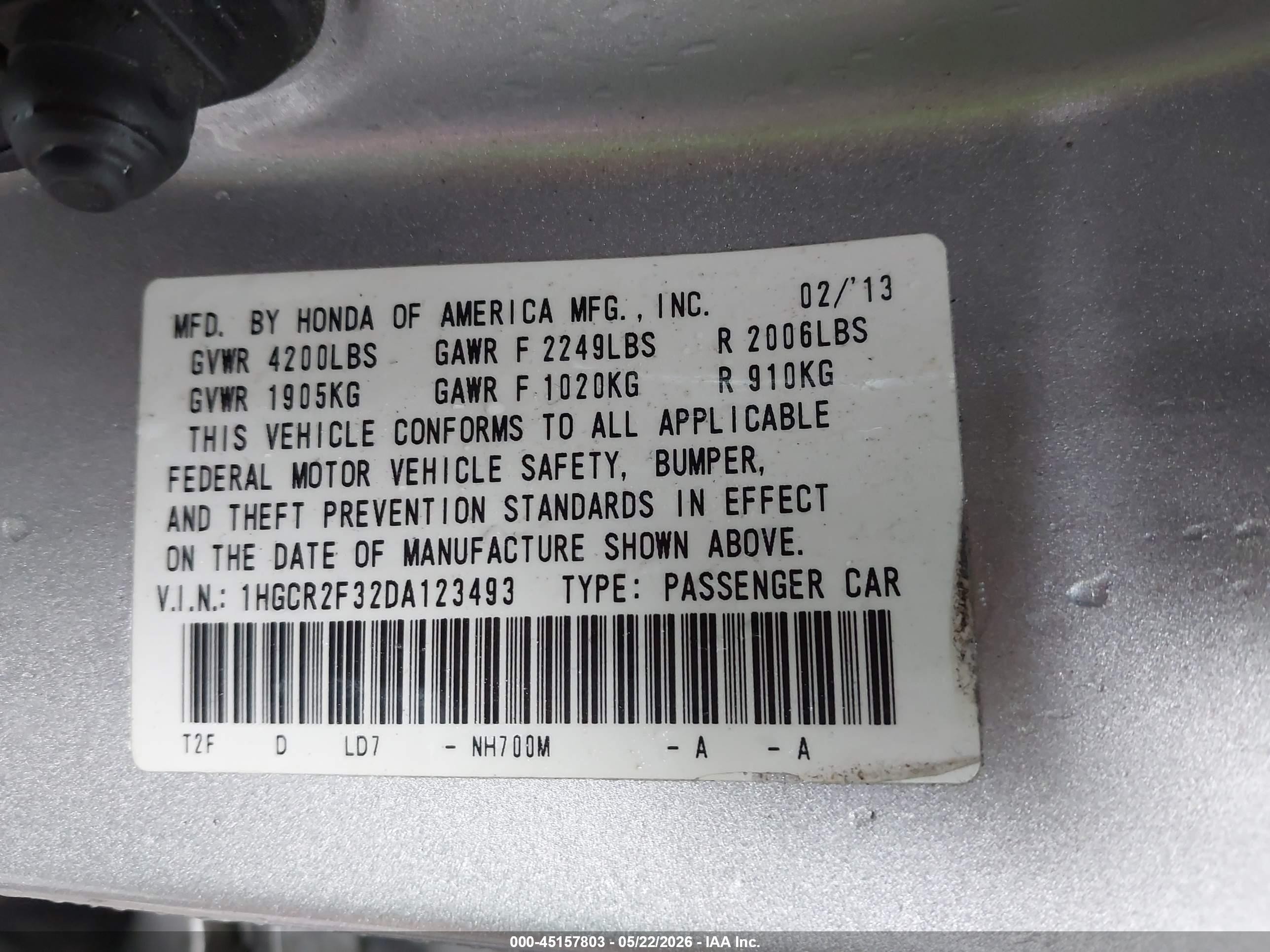 2013 Honda Accord Lx Silver vin: 1HGCR2F32DA123493