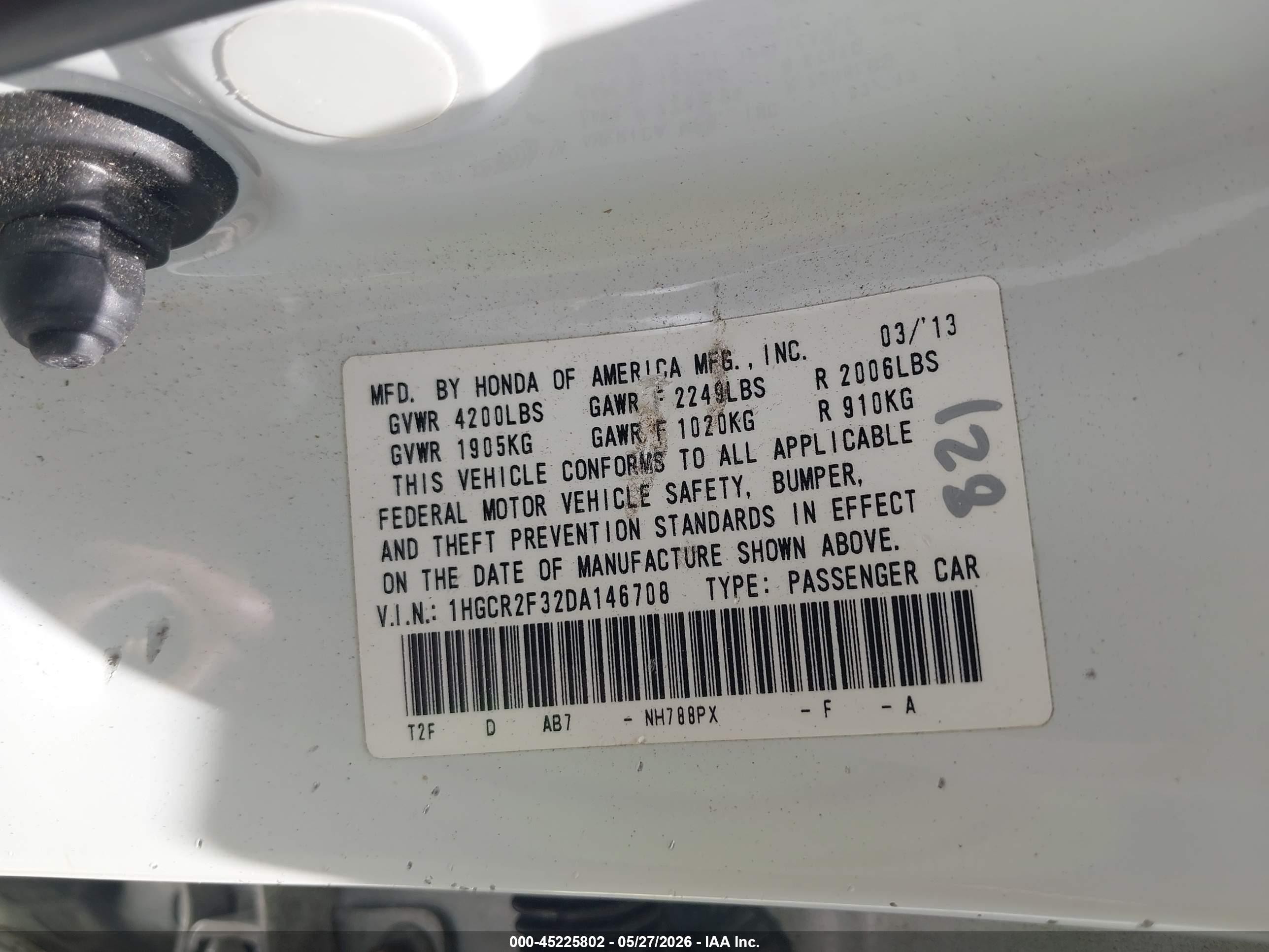 2013 Honda Accord Lx White vin: 1HGCR2F32DA146708