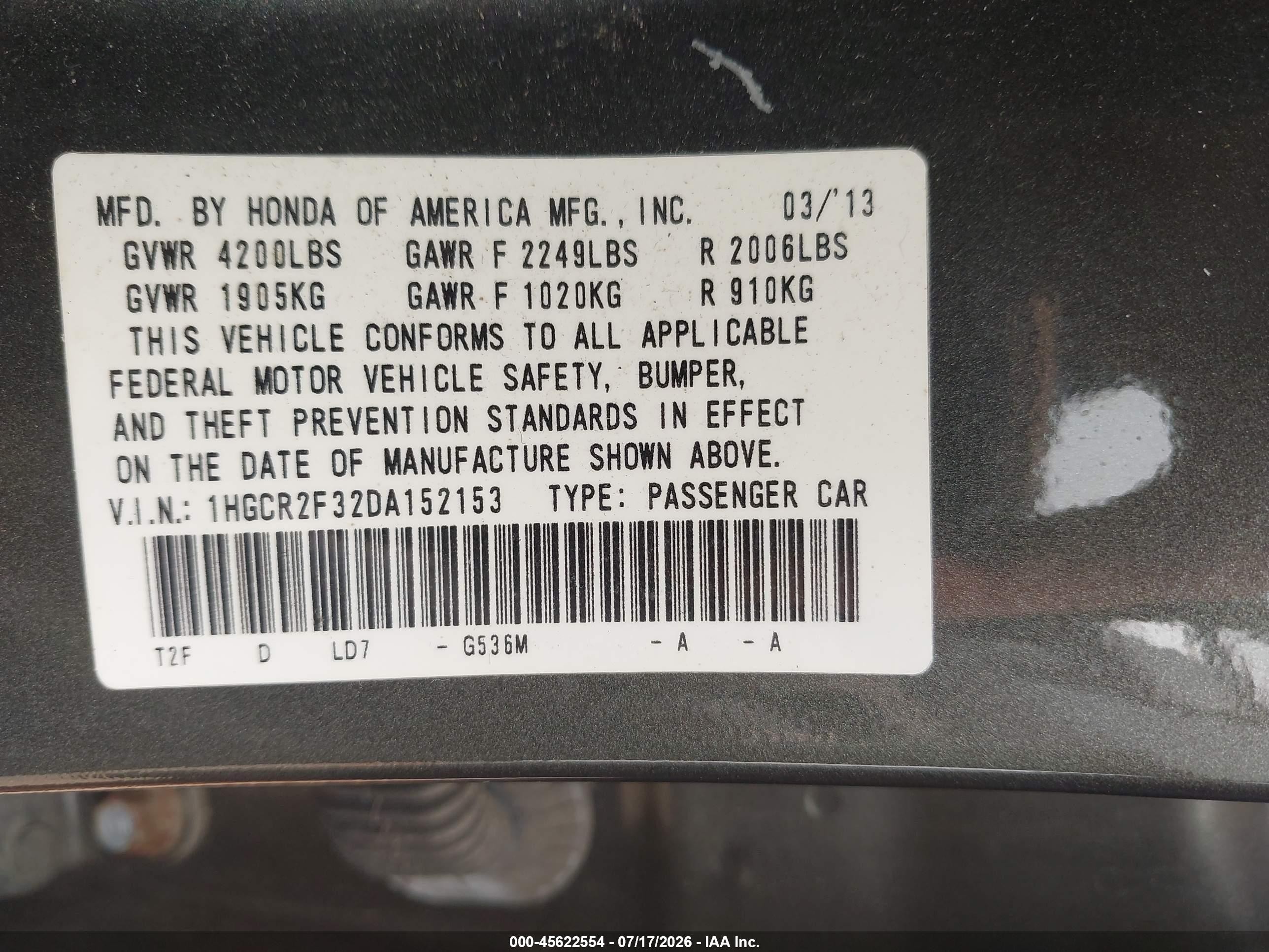 2013 Honda Accord Lx Gray vin: 1HGCR2F32DA152153