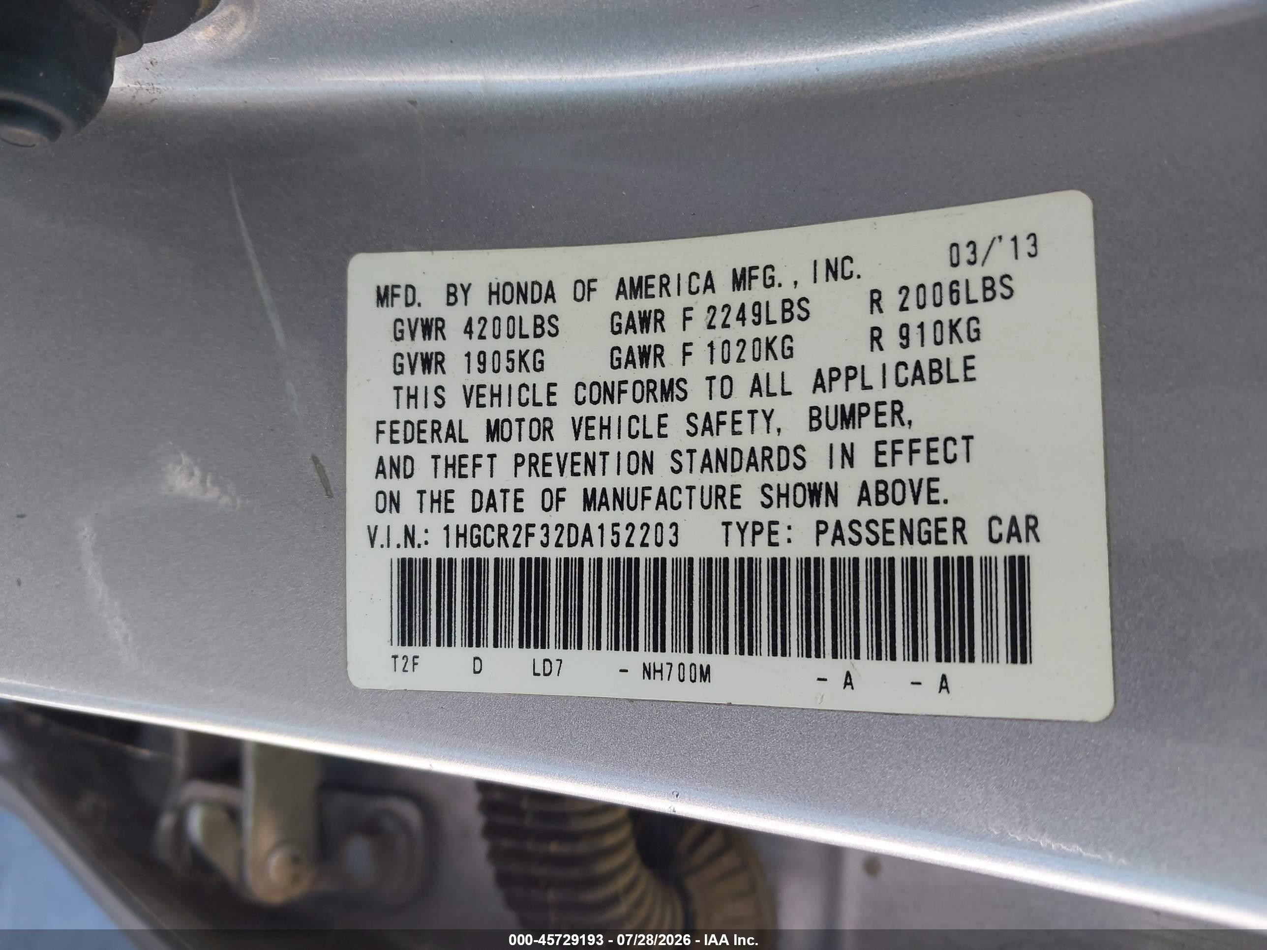 2013 Honda Accord Lx Серый vin: 1HGCR2F32DA152203