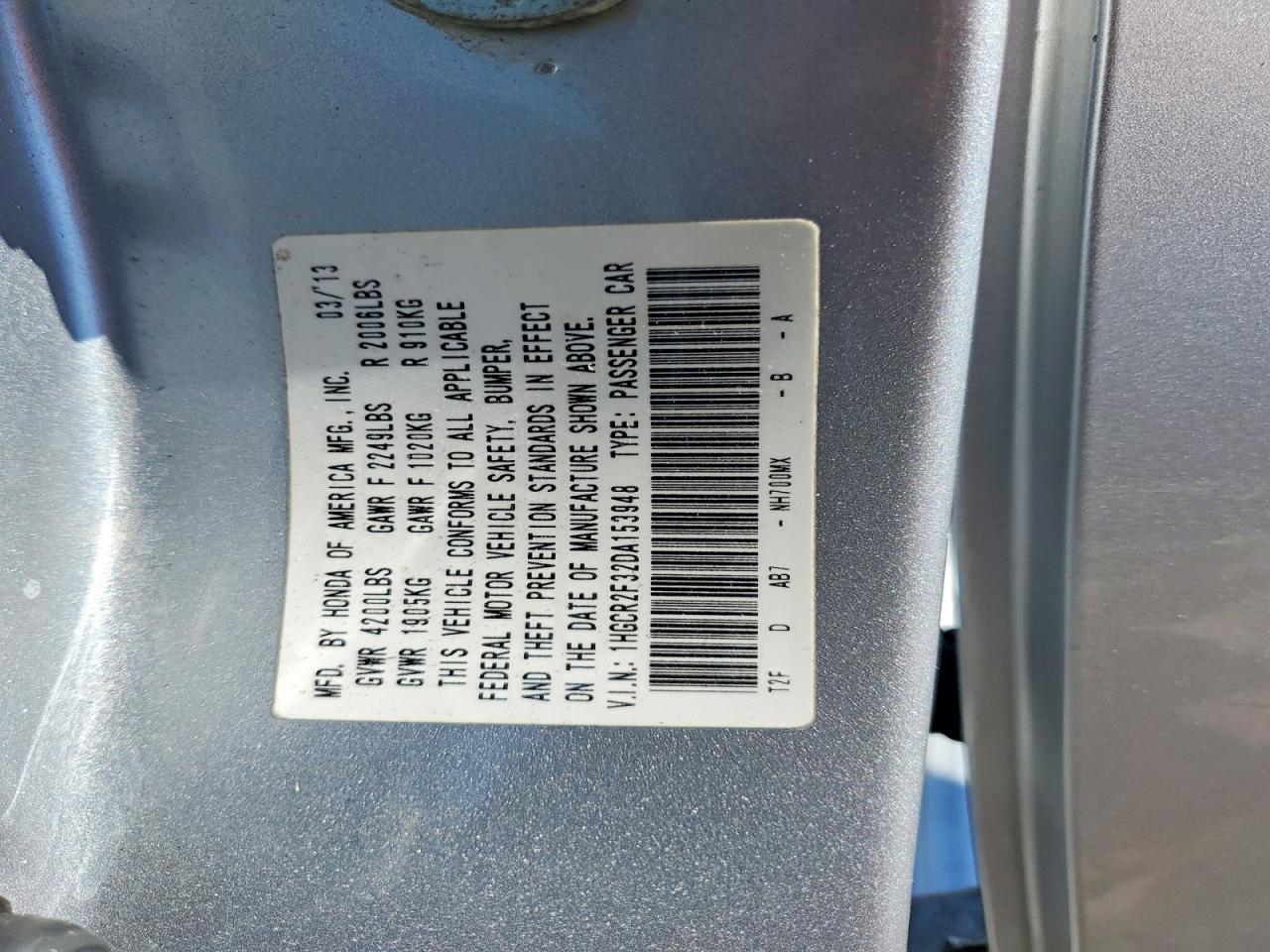 2013 Honda Accord Lx Silver vin: 1HGCR2F32DA153948