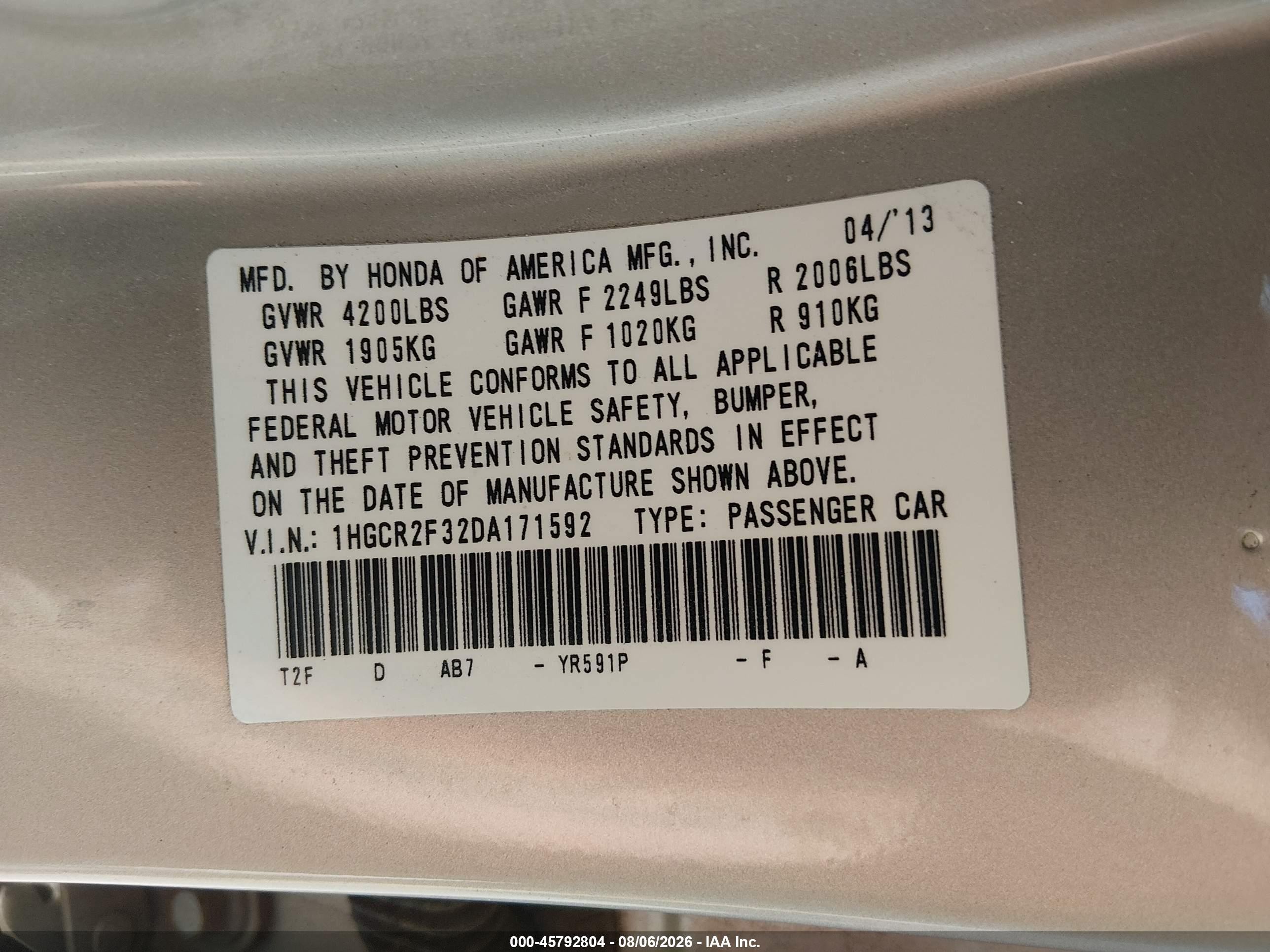 2013 Honda Accord Lx Бежевый vin: 1HGCR2F32DA171592