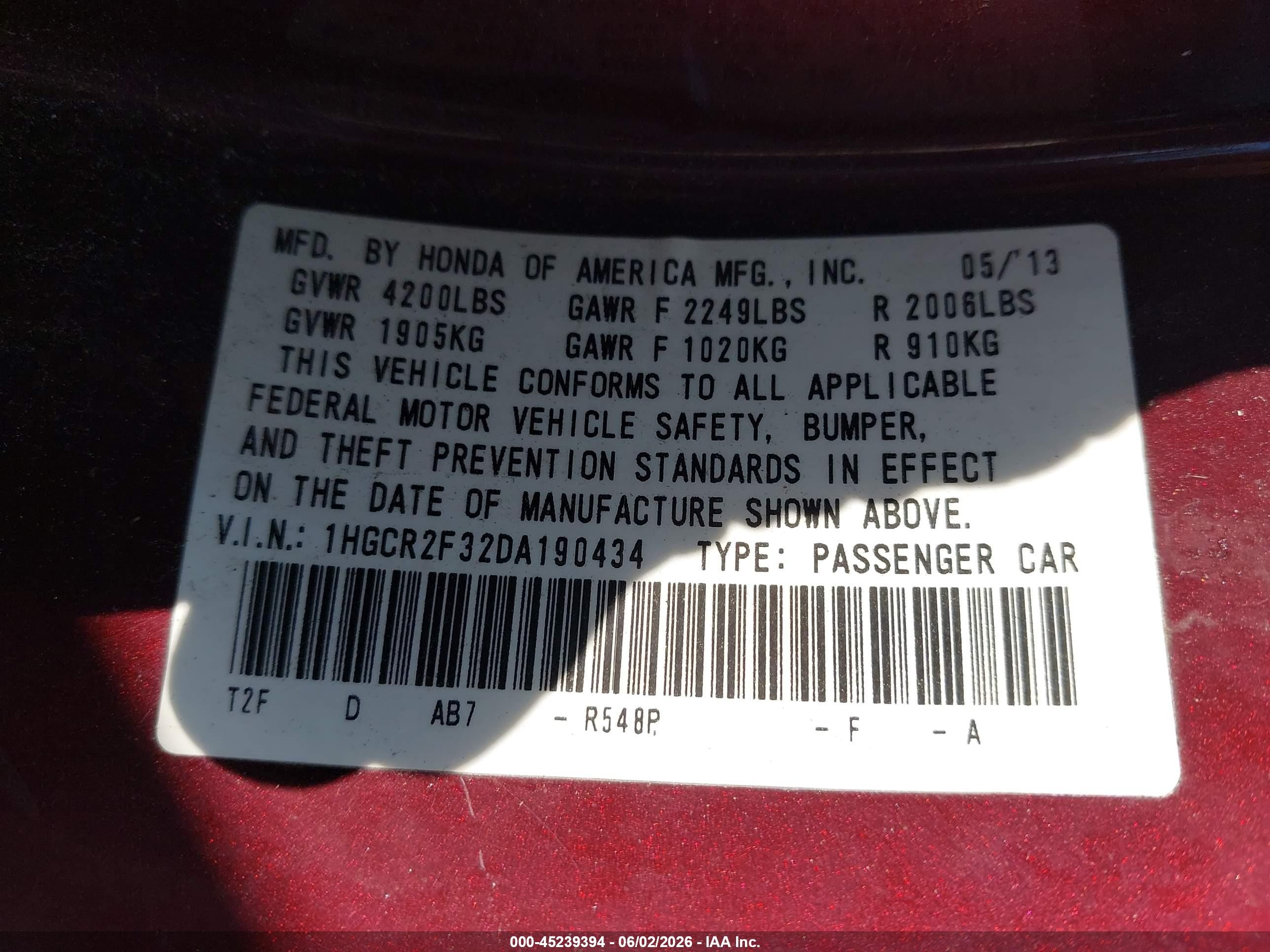 2013 Honda Accord Lx Red vin: 1HGCR2F32DA190434