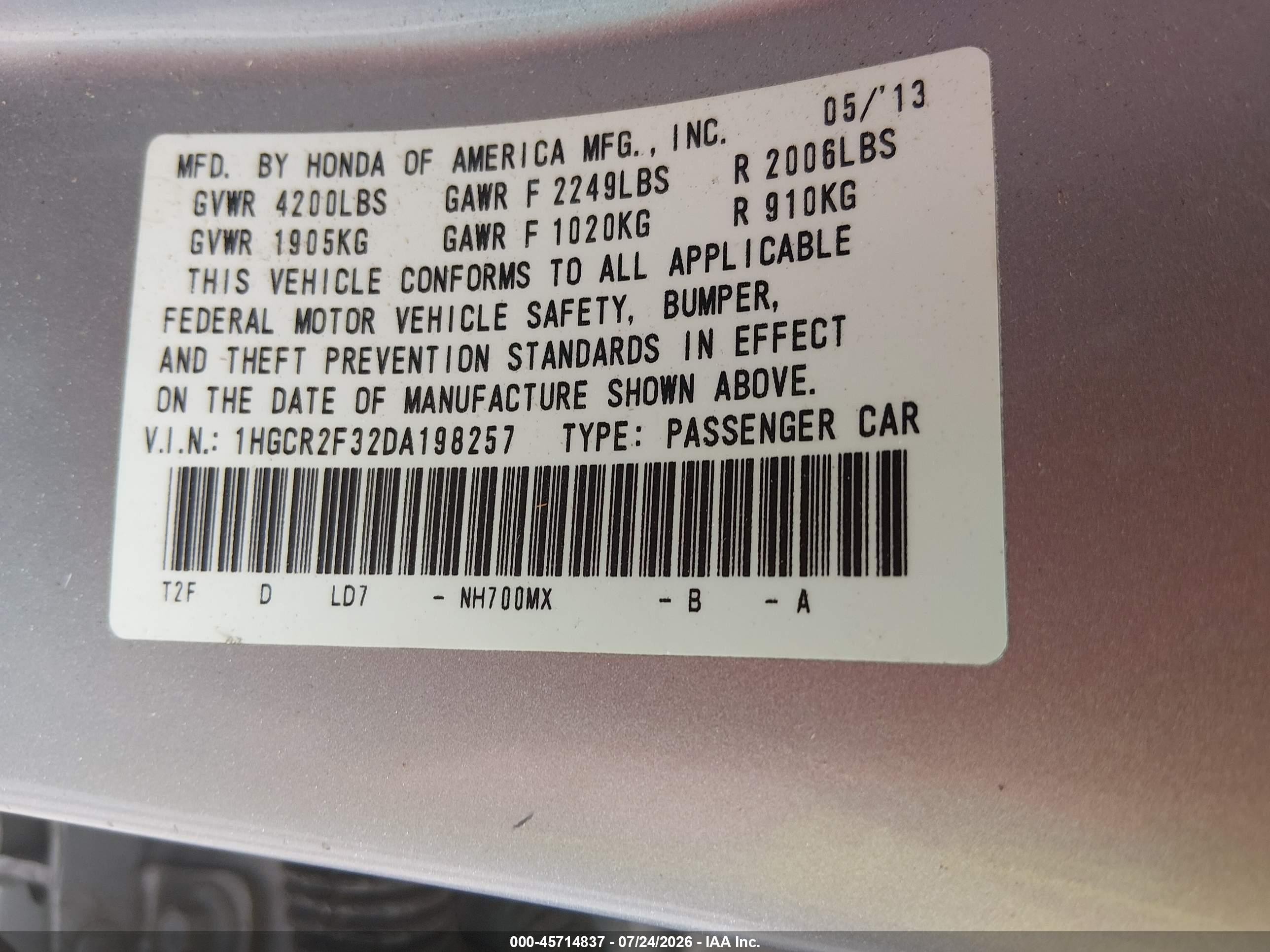 2013 Honda Accord Lx Silver vin: 1HGCR2F32DA198257