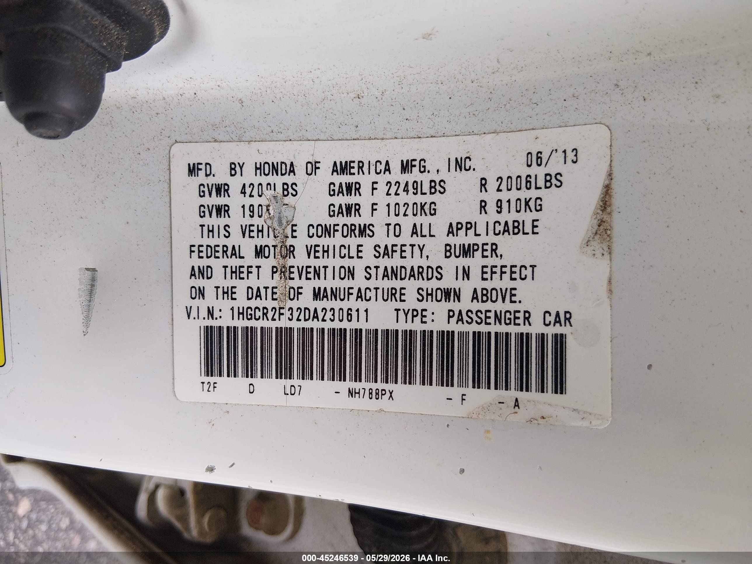 2013 Honda Accord Lx White vin: 1HGCR2F32DA230611