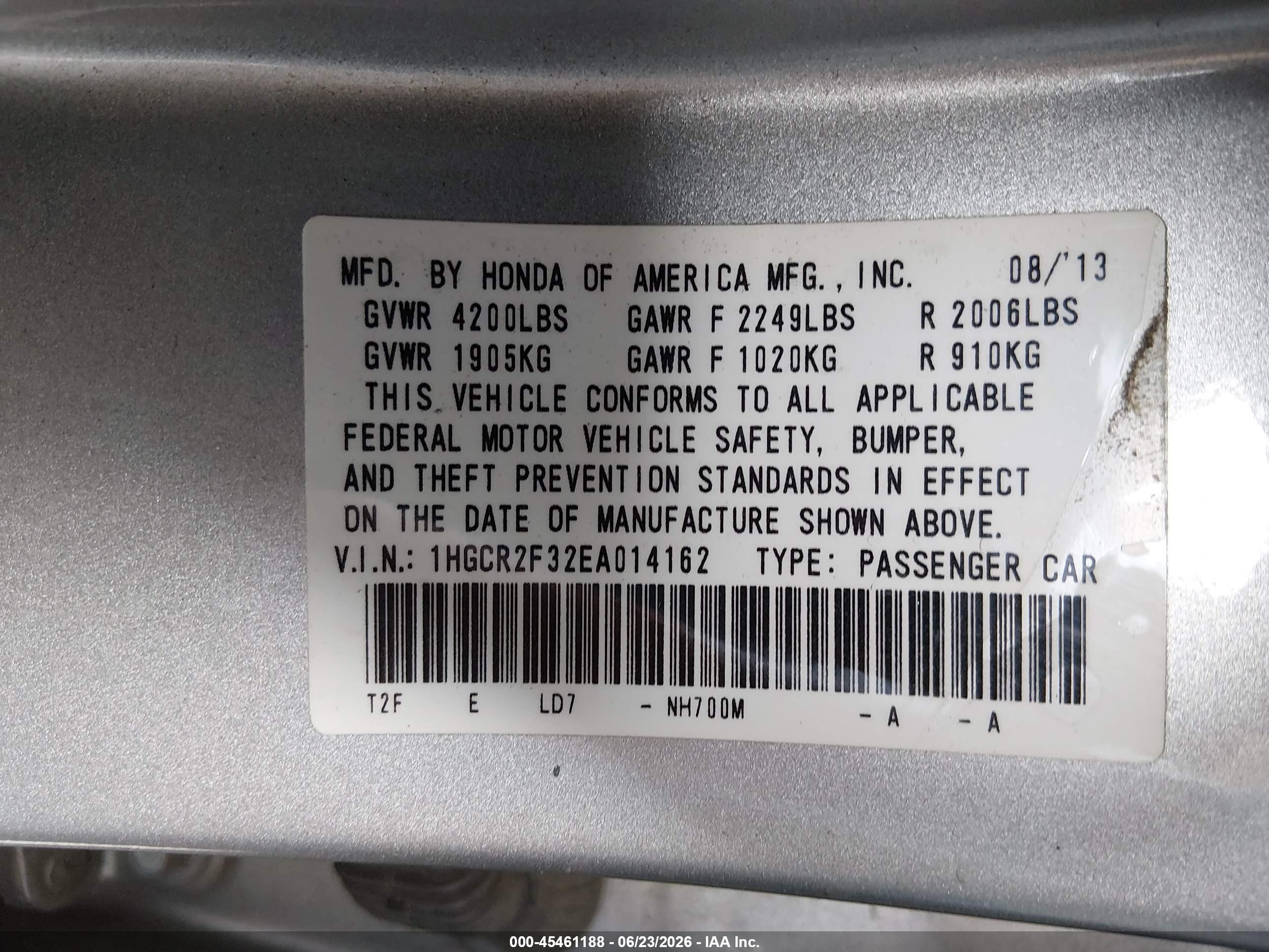 2014 Honda Accord Lx Gray vin: 1HGCR2F32EA014162