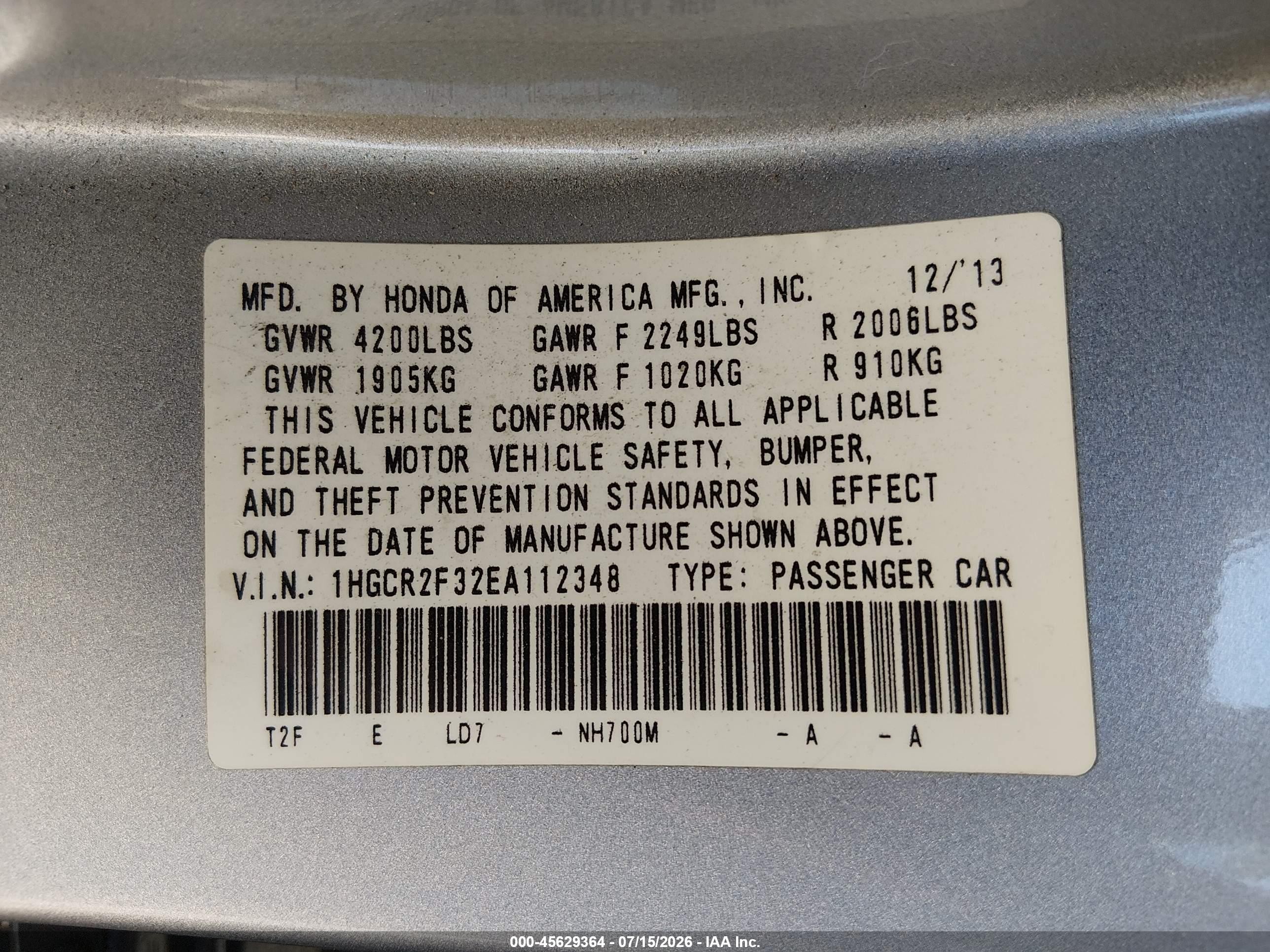 2014 Honda Accord Lx Silver vin: 1HGCR2F32EA112348