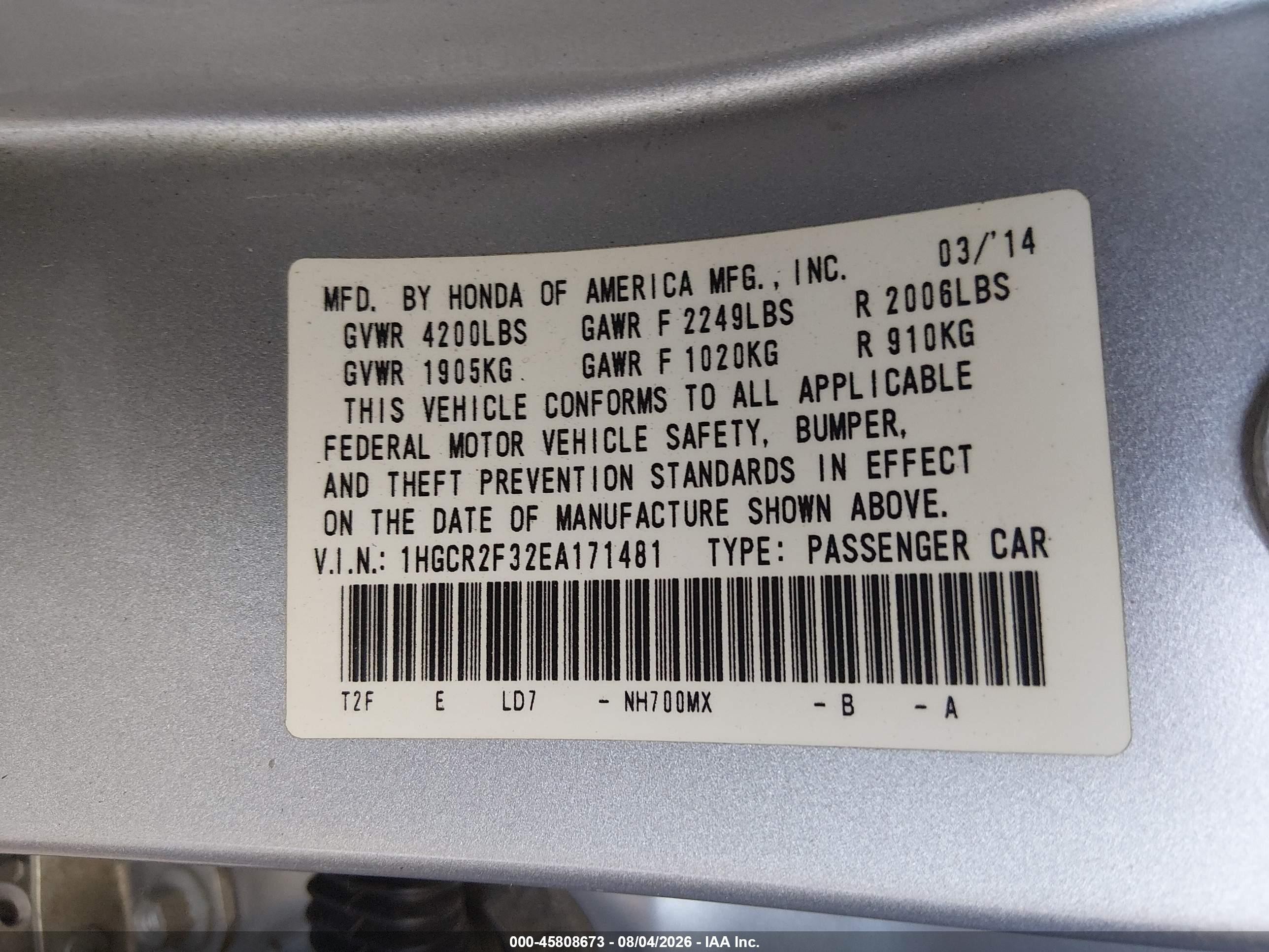 2014 Honda Accord Lx Silver vin: 1HGCR2F32EA171481