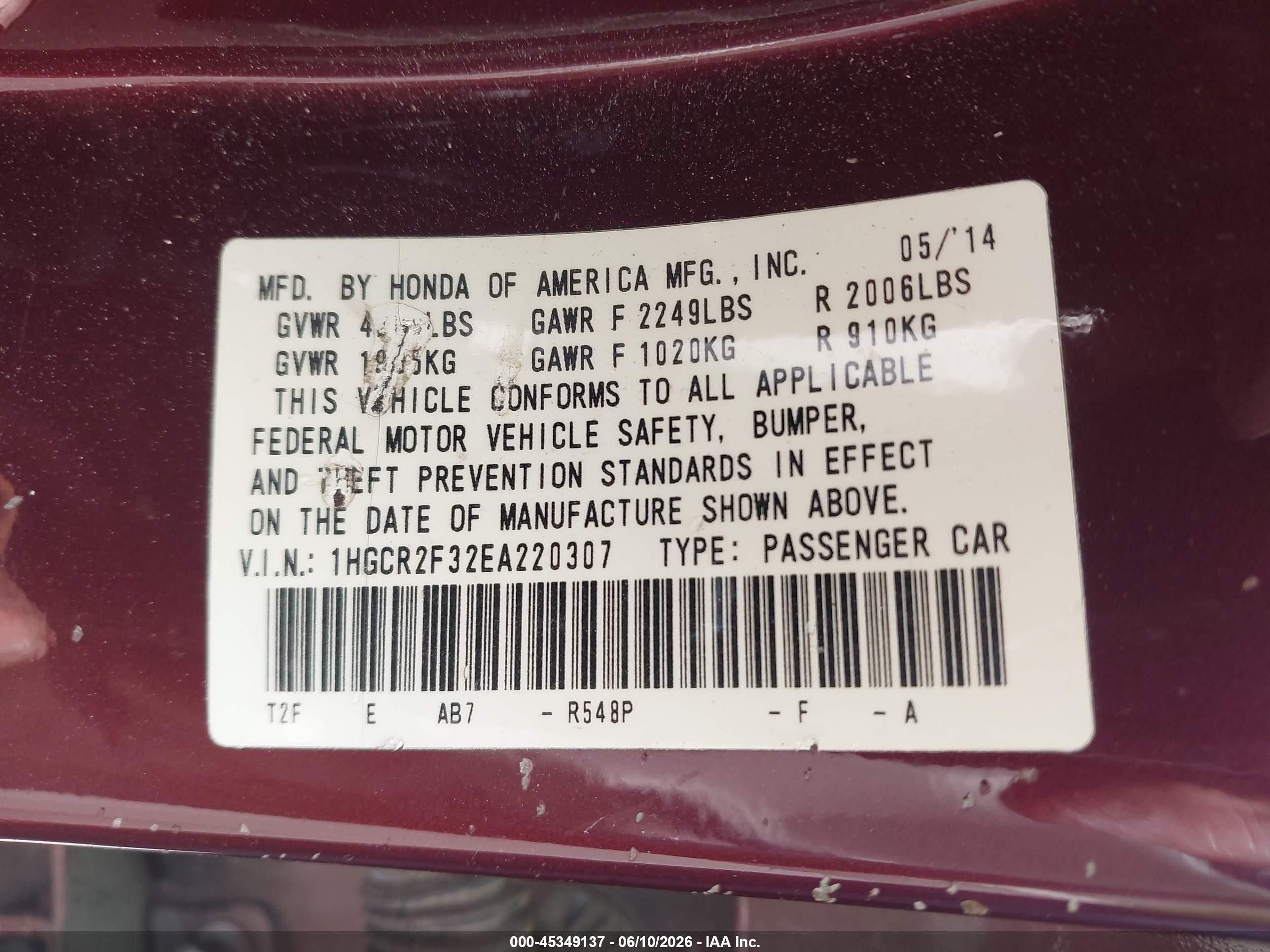 2014 Honda Accord Lx Maroon vin: 1HGCR2F32EA220307