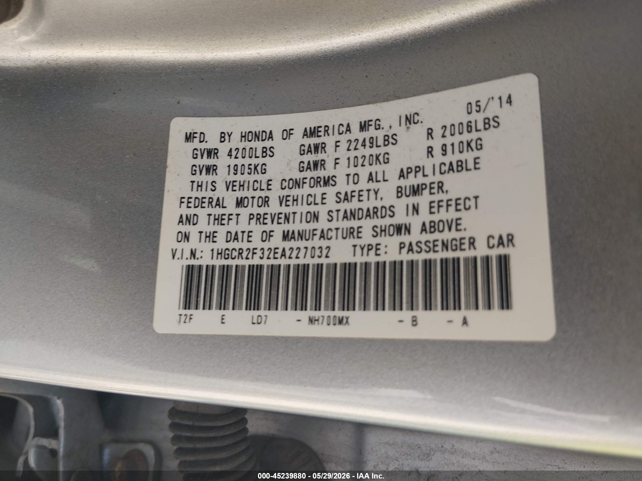 2014 Honda Accord Lx Silver vin: 1HGCR2F32EA227032
