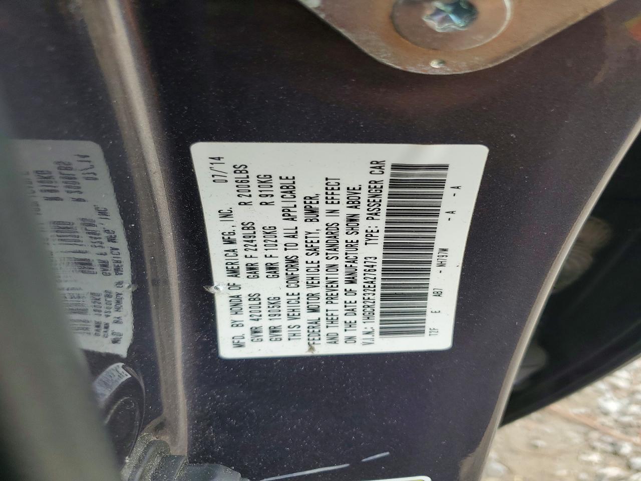 2014 Honda Accord Lx Gray vin: 1HGCR2F32EA276473