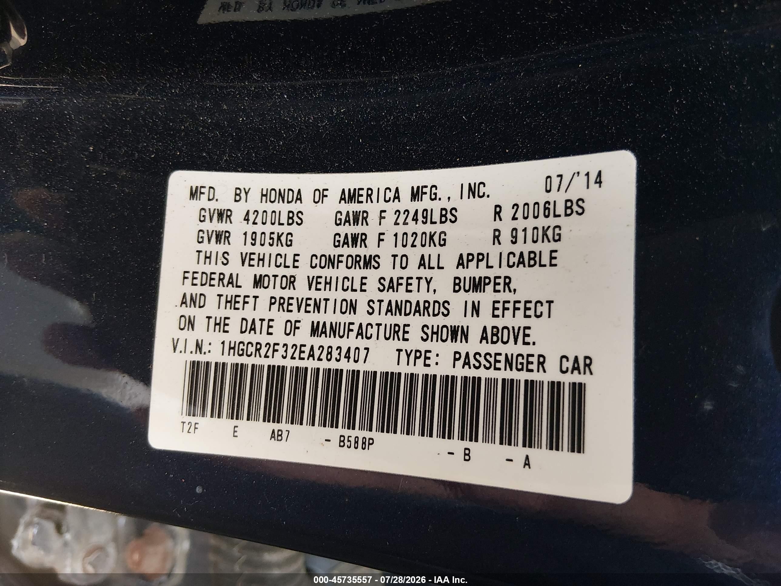 2014 Honda Accord Lx Blue vin: 1HGCR2F32EA283407