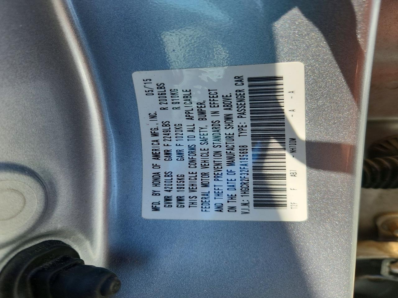 2015 Honda Accord Lx Silver vin: 1HGCR2F32FA195698