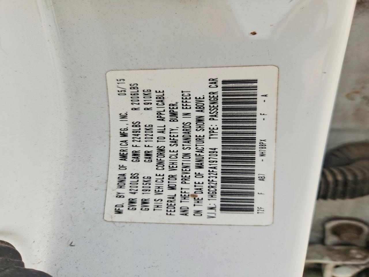 2015 Honda Accord Lx White vin: 1HGCR2F32FA197094