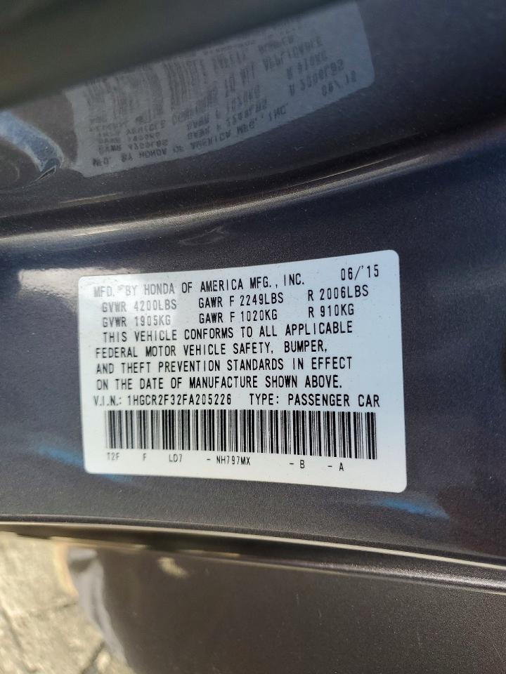 2015 Honda Accord Lx Gray vin: 1HGCR2F32FA205226