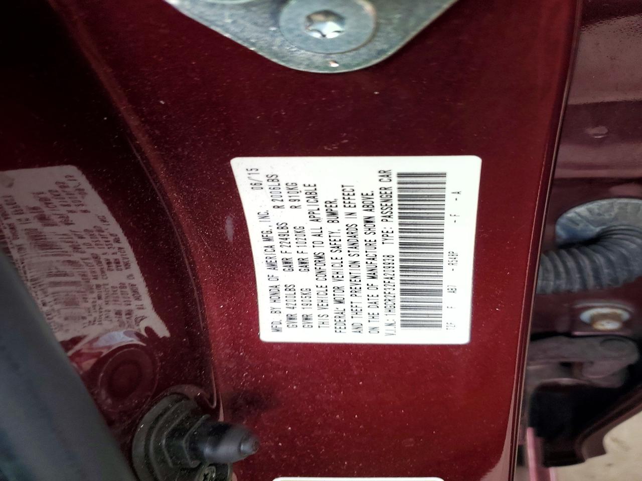 2015 Honda Accord Lx Burgundy vin: 1HGCR2F32FA209938