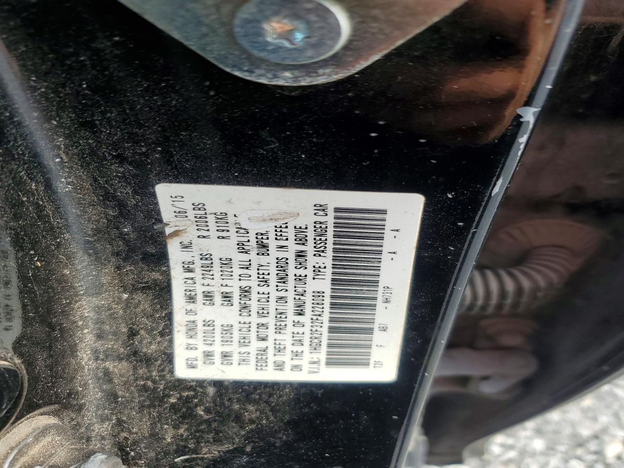 2015 Honda Accord Lx Черный vin: 1HGCR2F32FA228098