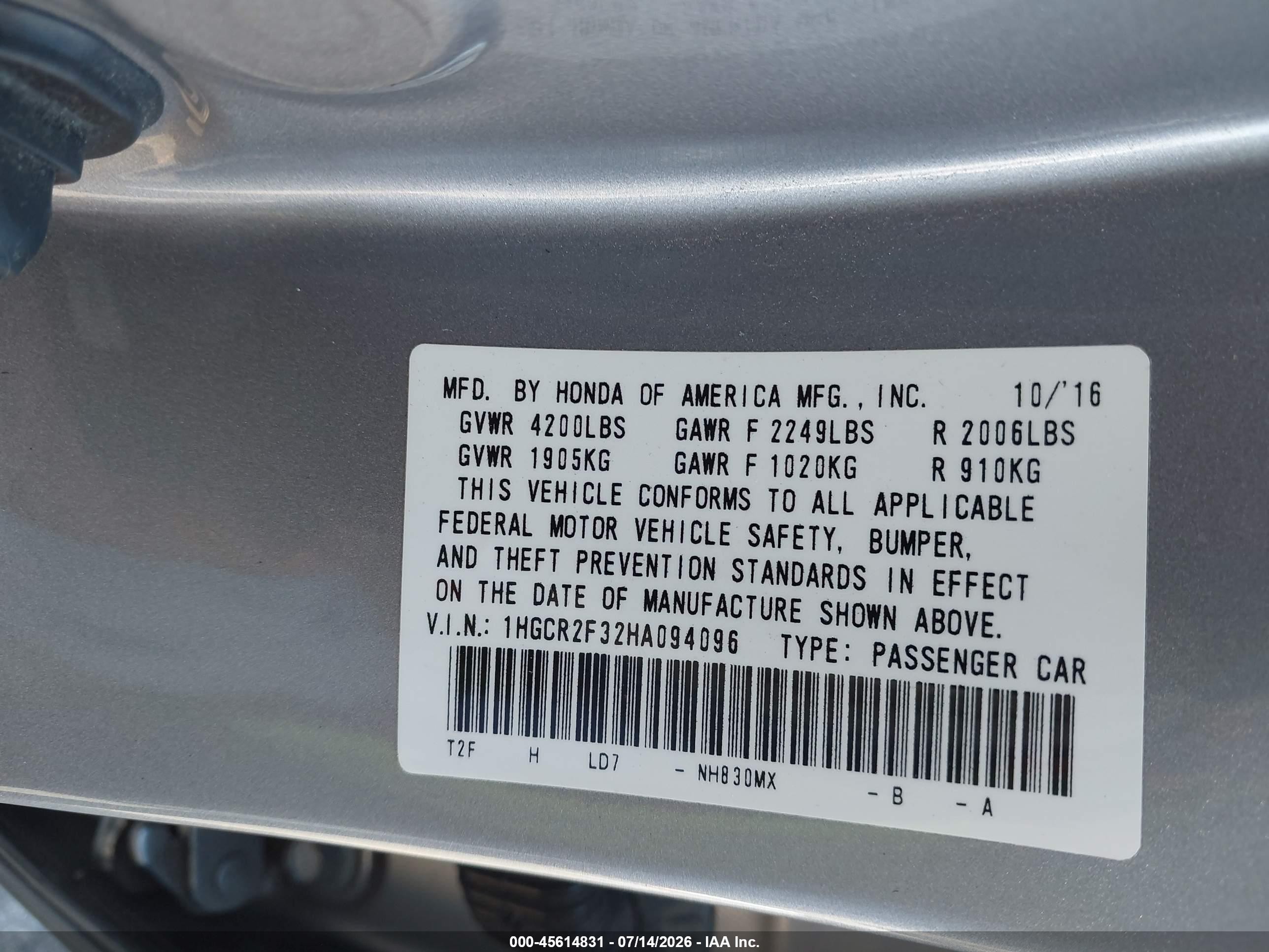 2017 Honda Accord Lx Silver vin: 1HGCR2F32HA094096